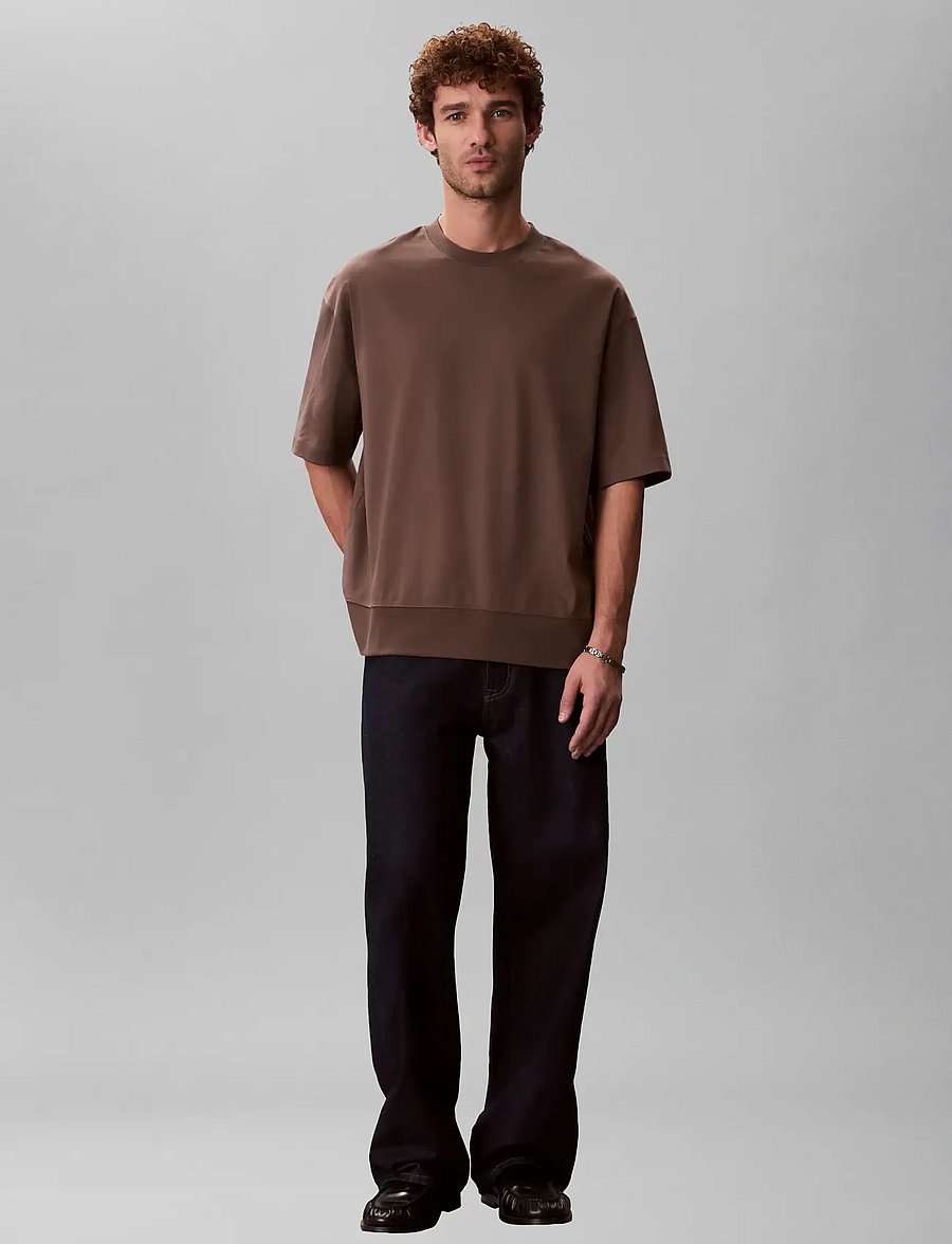 Calvin Klein - SS MERCERIZED INTERLOCK CUFF CRE - kurzärmelige t-shirts - warm oak - 2