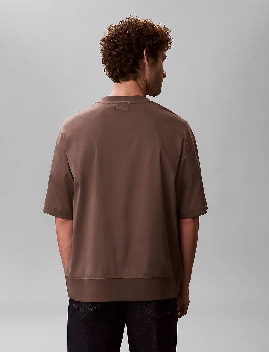 Calvin Klein - SS MERCERIZED INTERLOCK CUFF CRE - kurzärmelige t-shirts - warm oak - 3