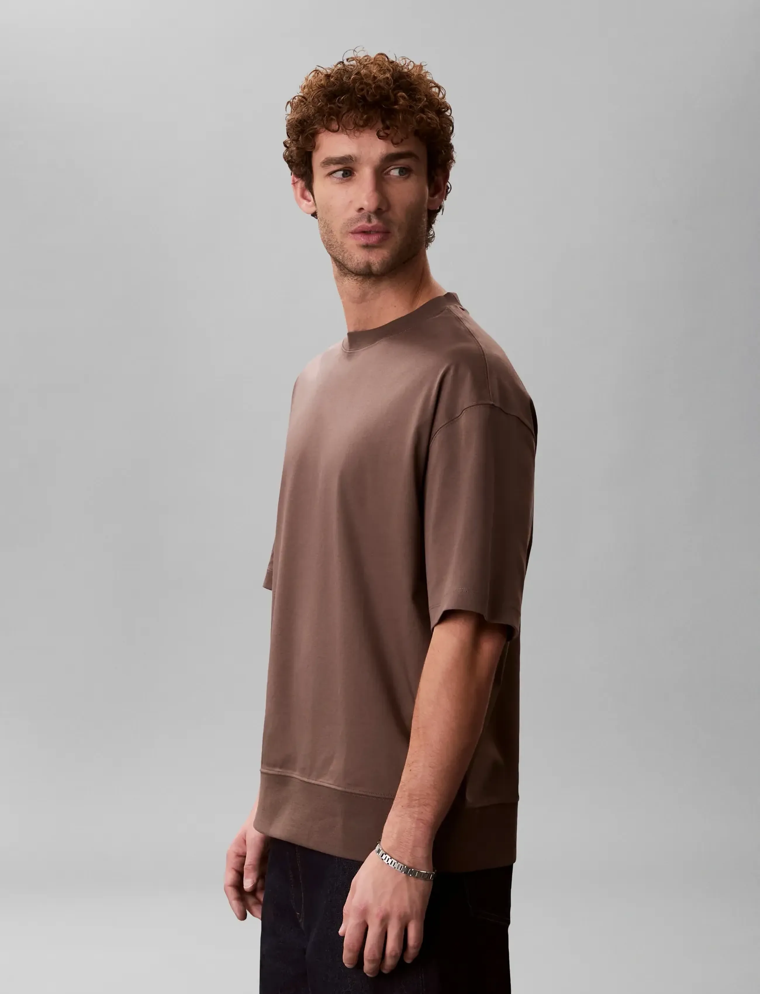 Calvin Klein - SS MERCERIZED INTERLOCK CUFF CRE - kurzärmelige t-shirts - warm oak - 4