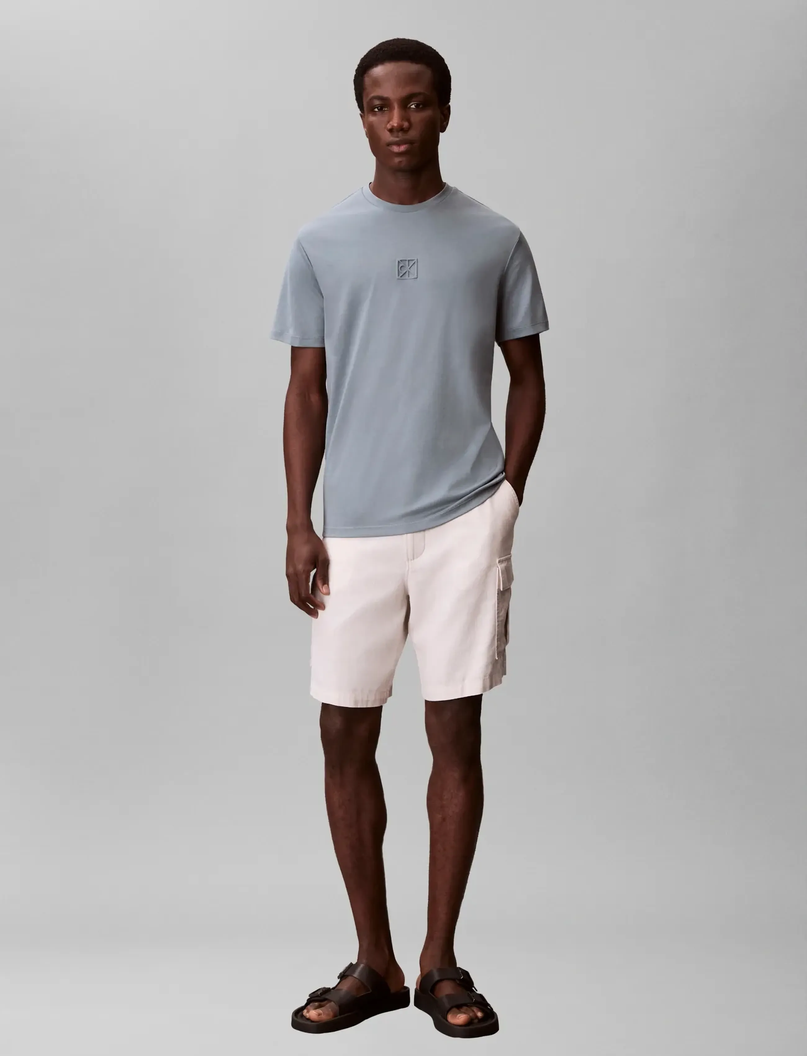 Calvin Klein SS SUPIMA EMBLEM LOGO TEE - Calvin Klein - FROSTED SPRUCE / blue