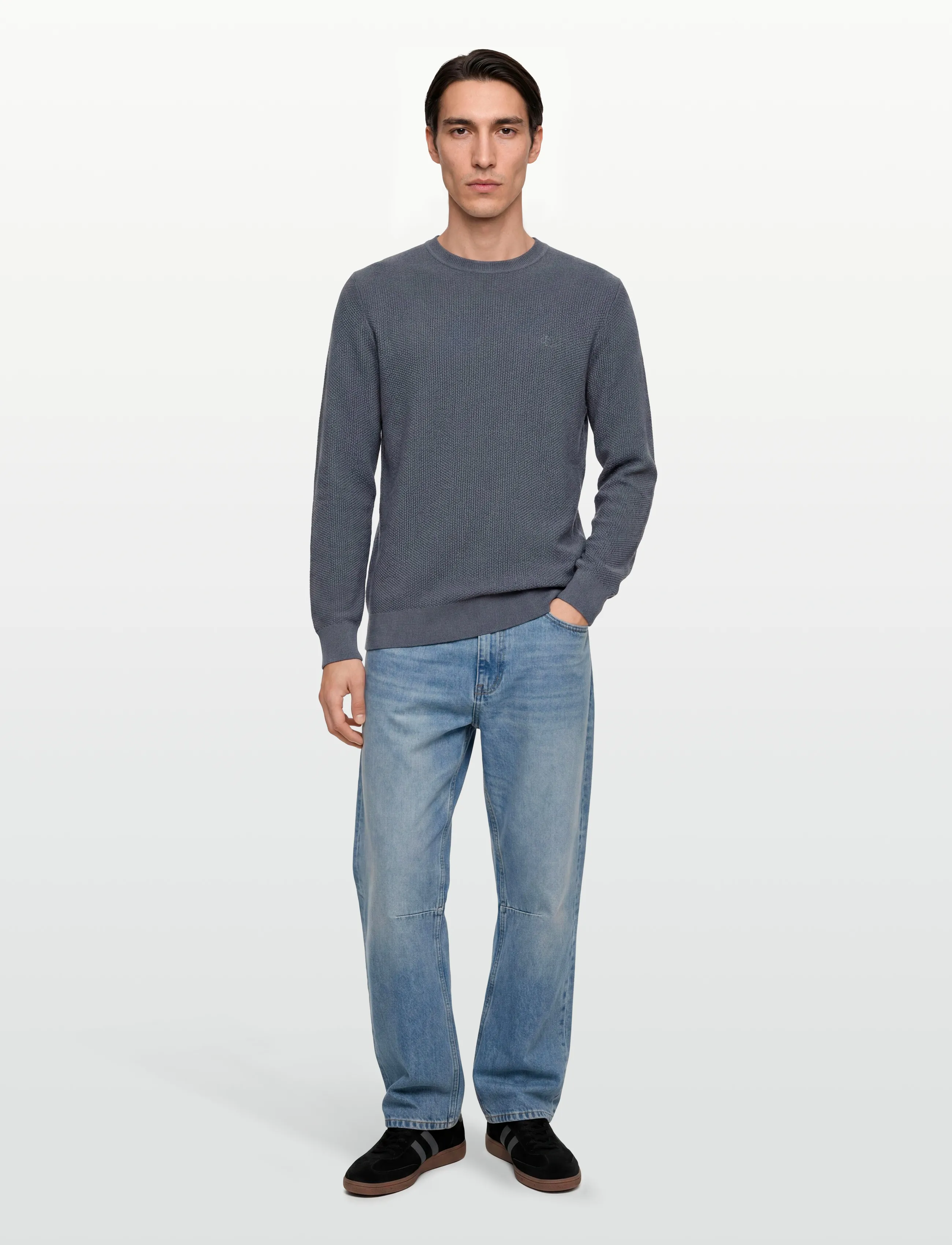Calvin Klein Ls Textured Cotton Crewnk Sweate, Mænd, Tekstureret Rundhals Sweater, Navy, Str: S