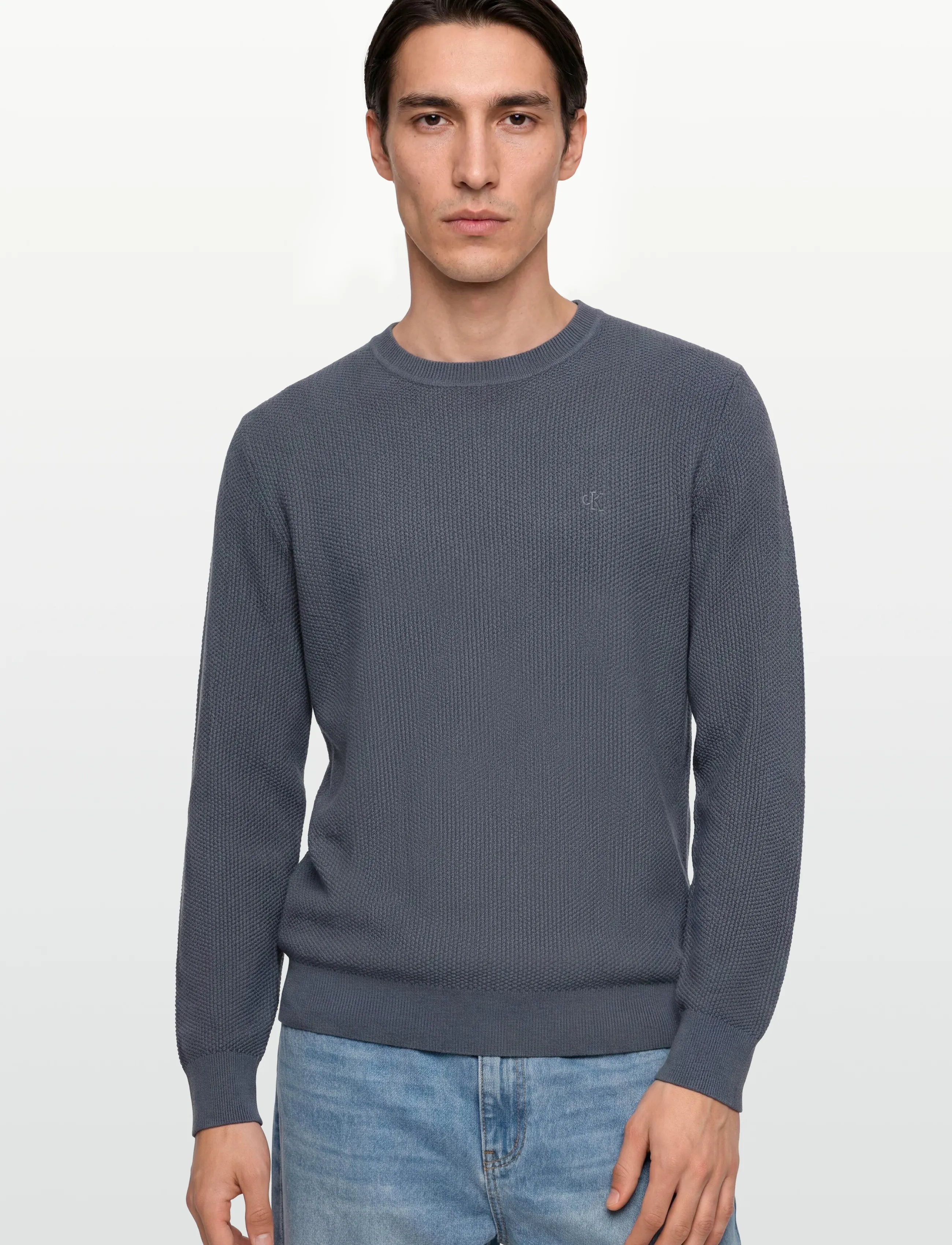 Calvin Klein - LS TEXTURED COTTON CREWNK SWEATE - megztiniai su apvalia apykakle - anchor navy - 3