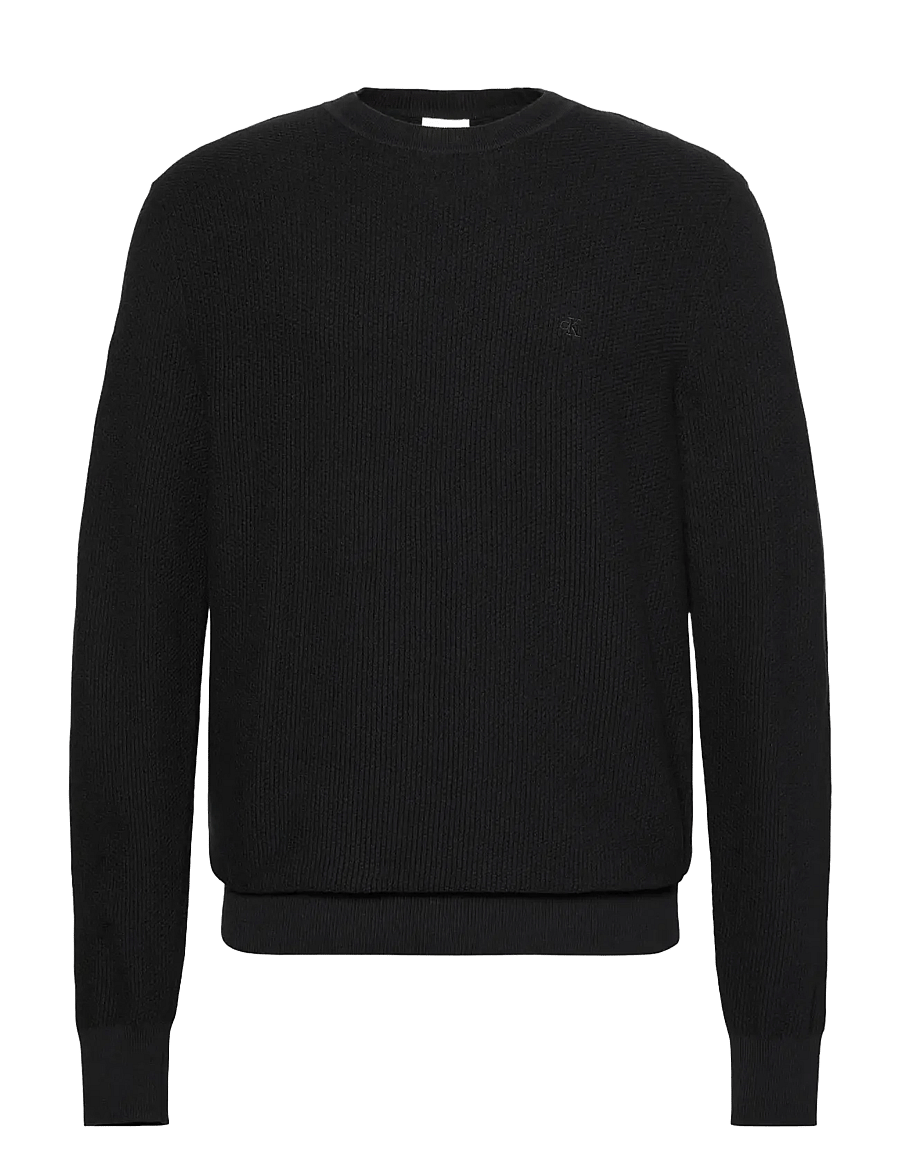 Calvin Klein - LS TEXTURED COTTON CREWNK SWEATE - Ümara kaelusega - black - 1