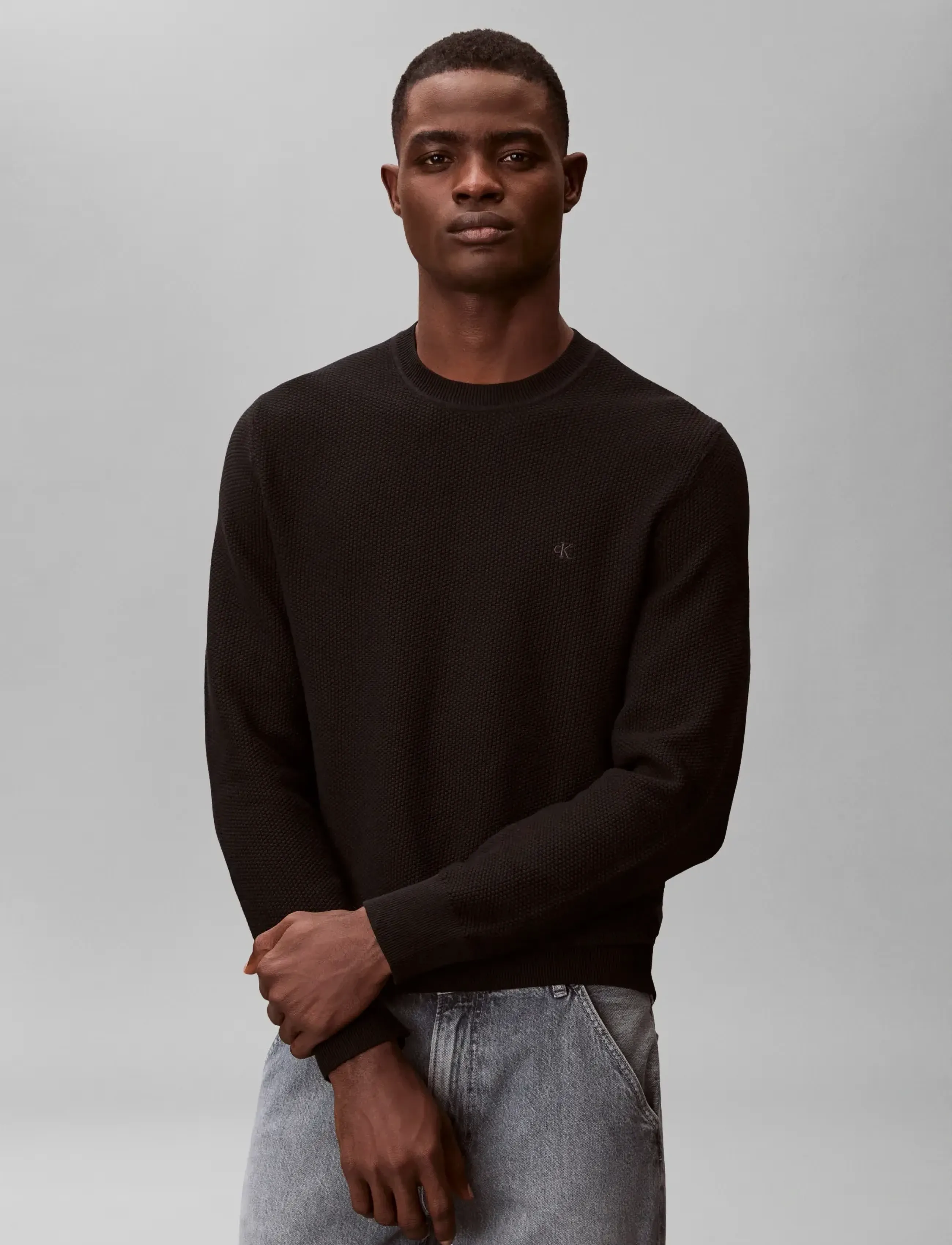 Calvin Klein - LS TEXTURED COTTON CREWNK SWEATE - rundhals - black - 3