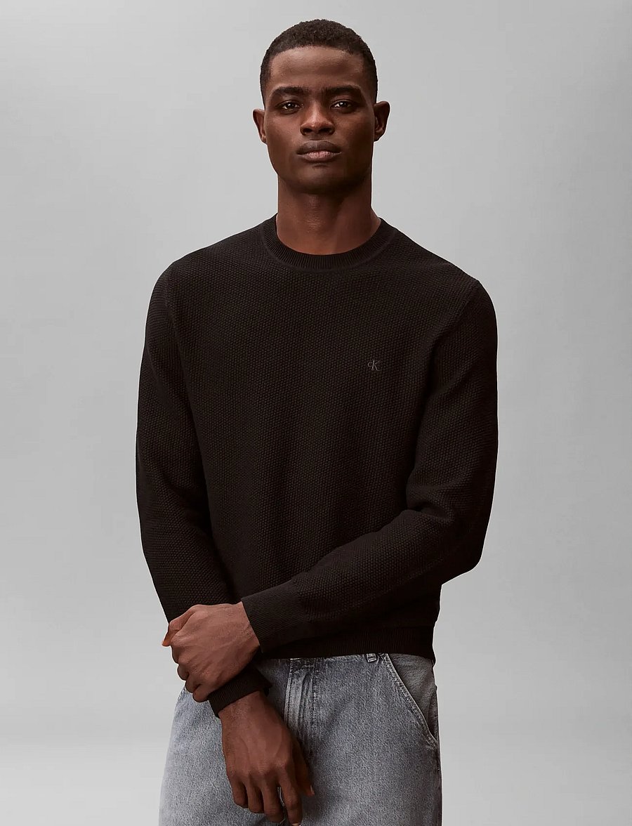 Calvin Klein - LS TEXTURED COTTON CREWNK SWEATE - Ümara kaelusega - black - 3