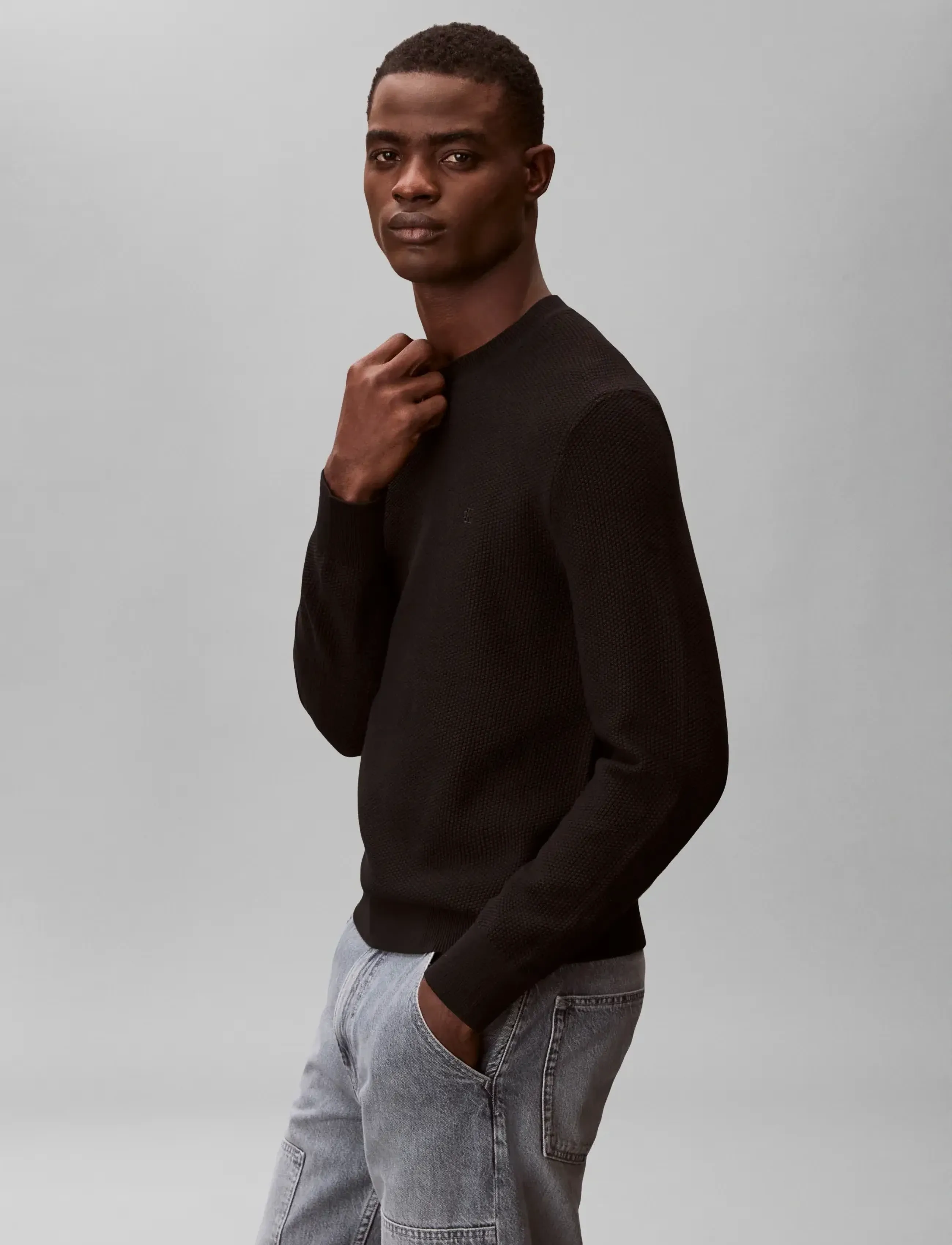 Calvin Klein - LS TEXTURED COTTON CREWNK SWEATE - rundhals - black - 4