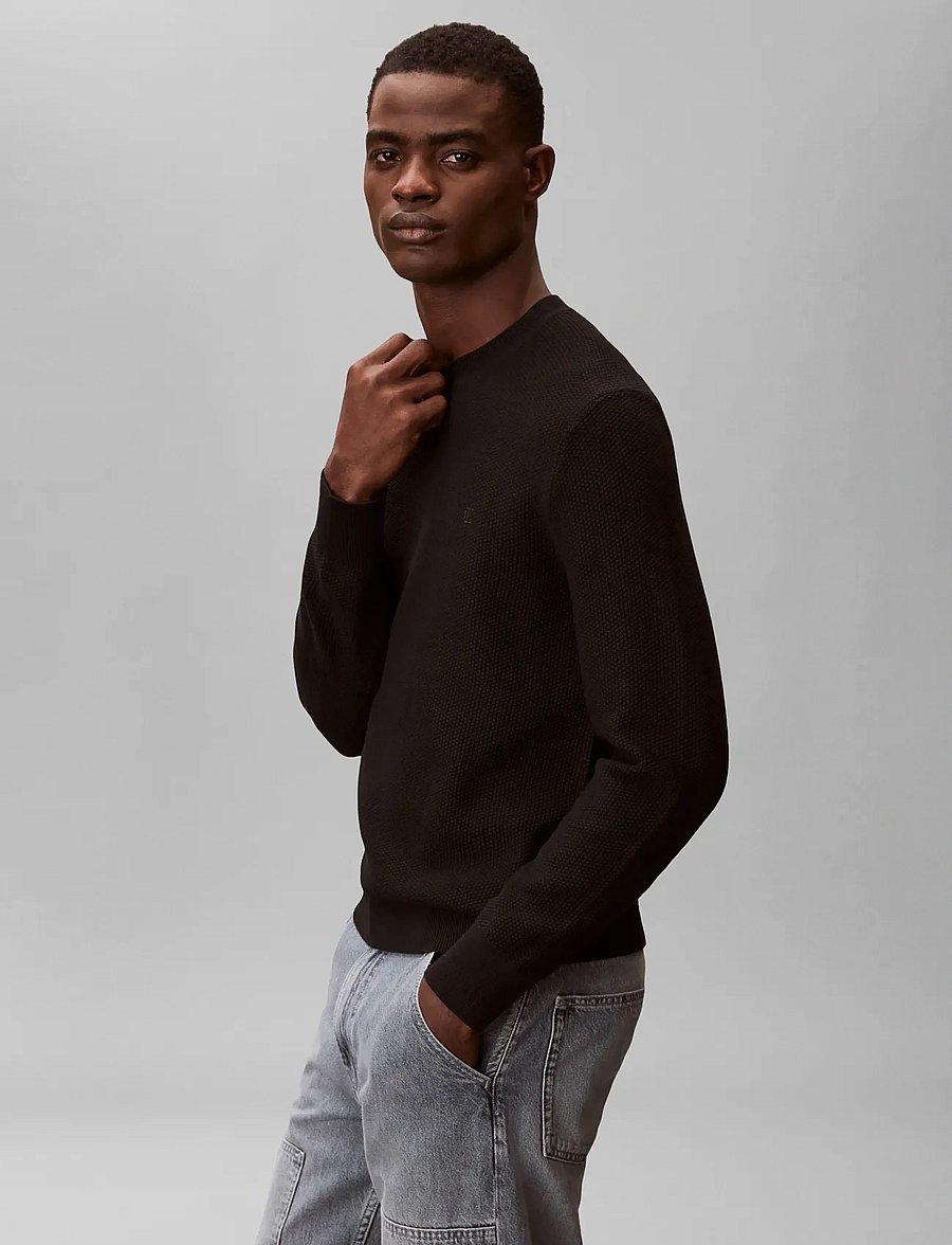 Calvin Klein - LS TEXTURED COTTON CREWNK SWEATE - Ümara kaelusega - black - 4