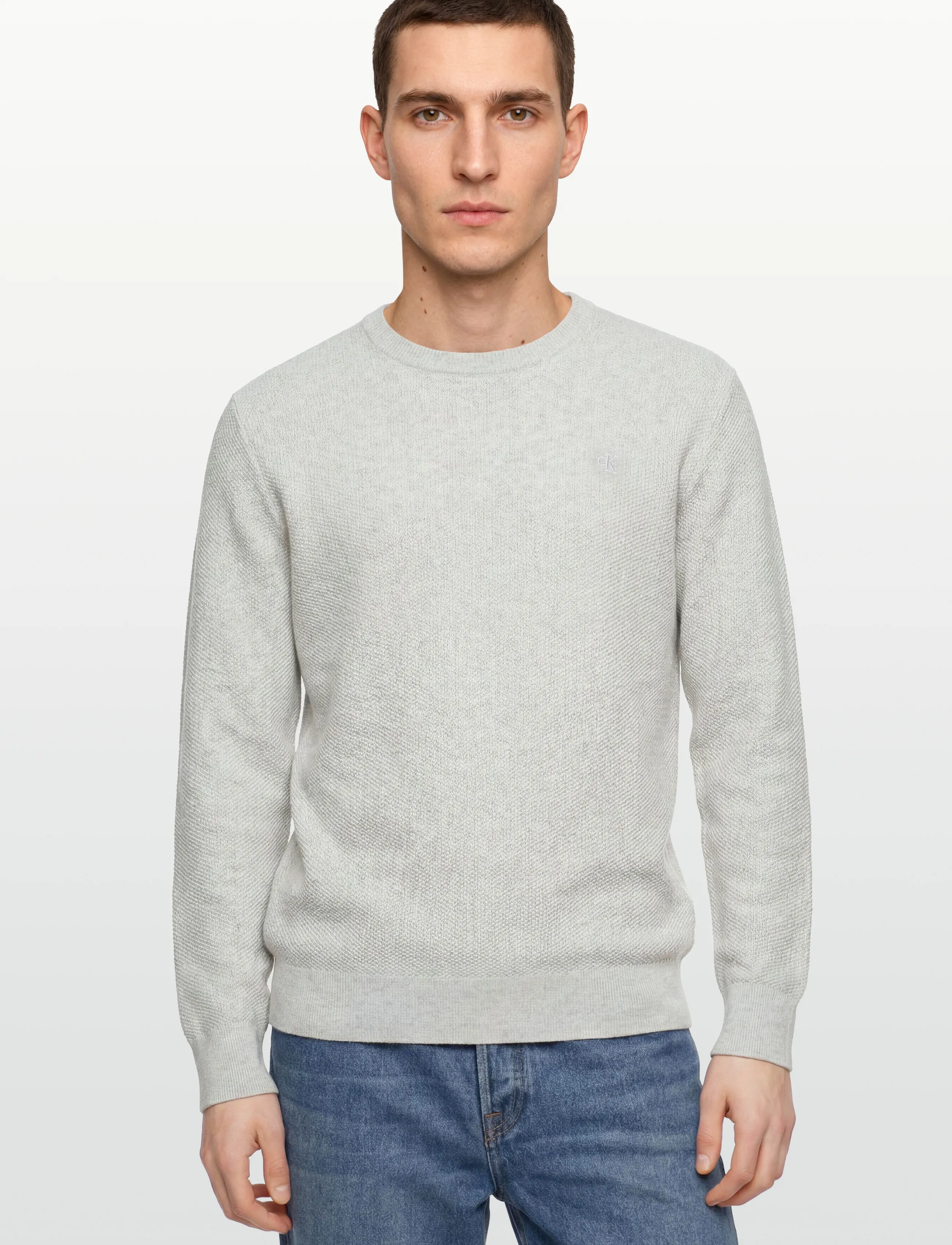 Calvin Klein - LS TEXTURED COTTON CREWNK SWEATE - rund hals - snow heather - 3