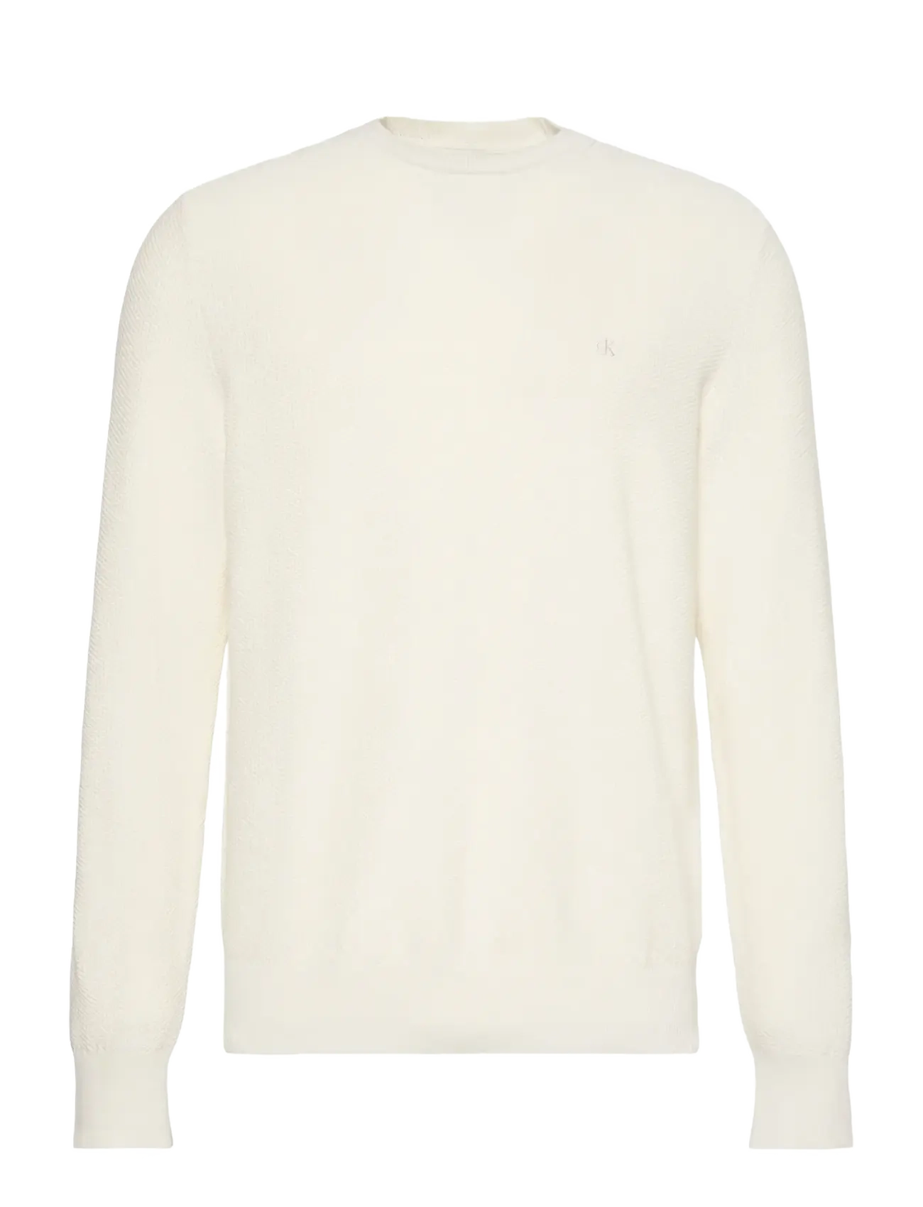 Calvin Klein LS TEXTURED COTTON CREWNK SWEATE - Strik - TOFU / cream