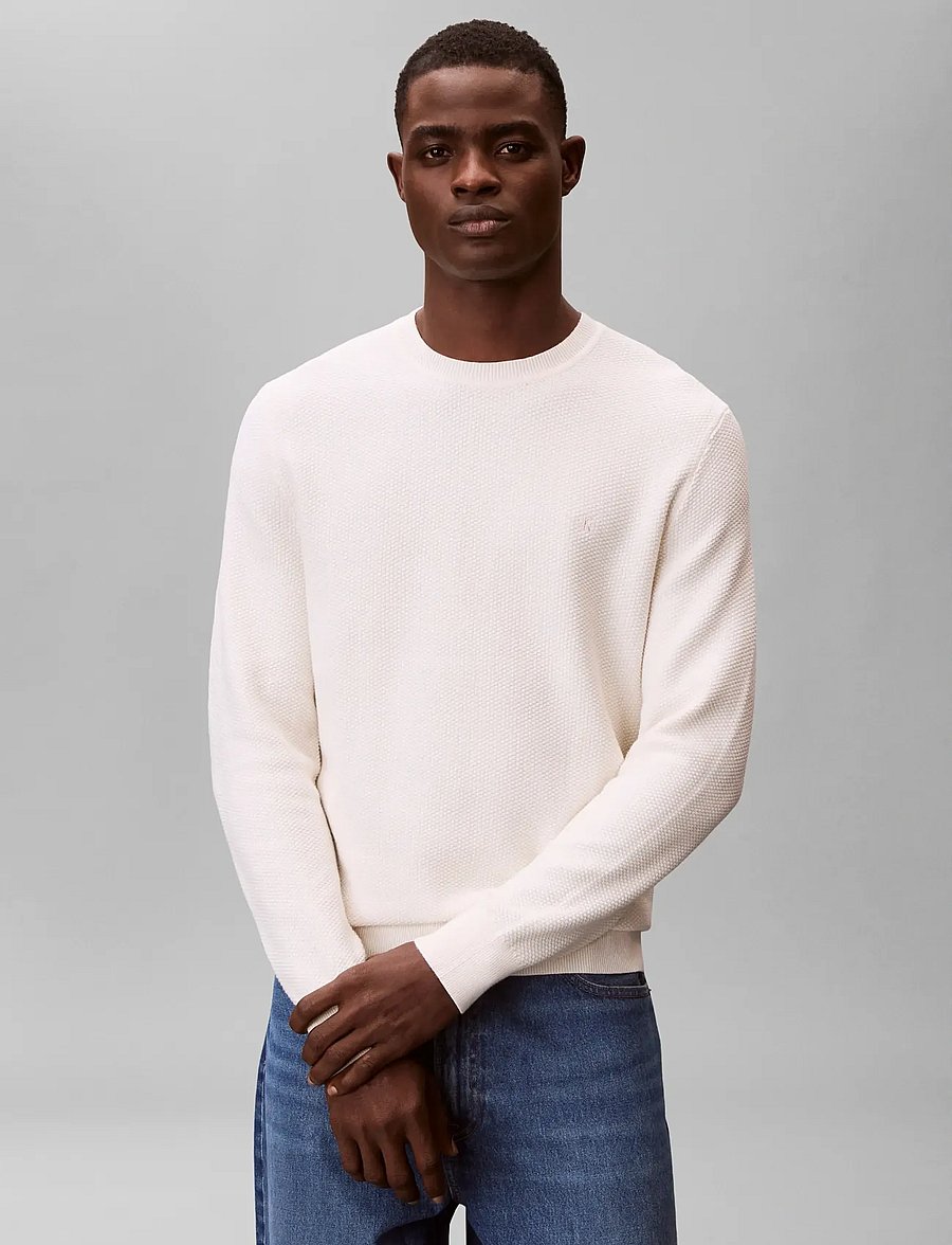 Calvin Klein - LS TEXTURED COTTON CREWNK SWEATE - round necks - tofu - 3