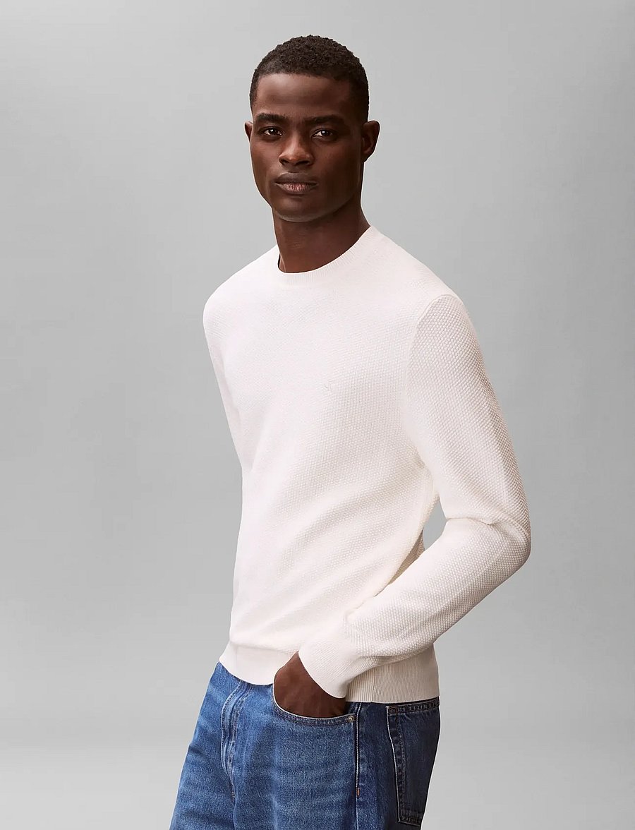 Calvin Klein - LS TEXTURED COTTON CREWNK SWEATE - round necks - tofu - 4