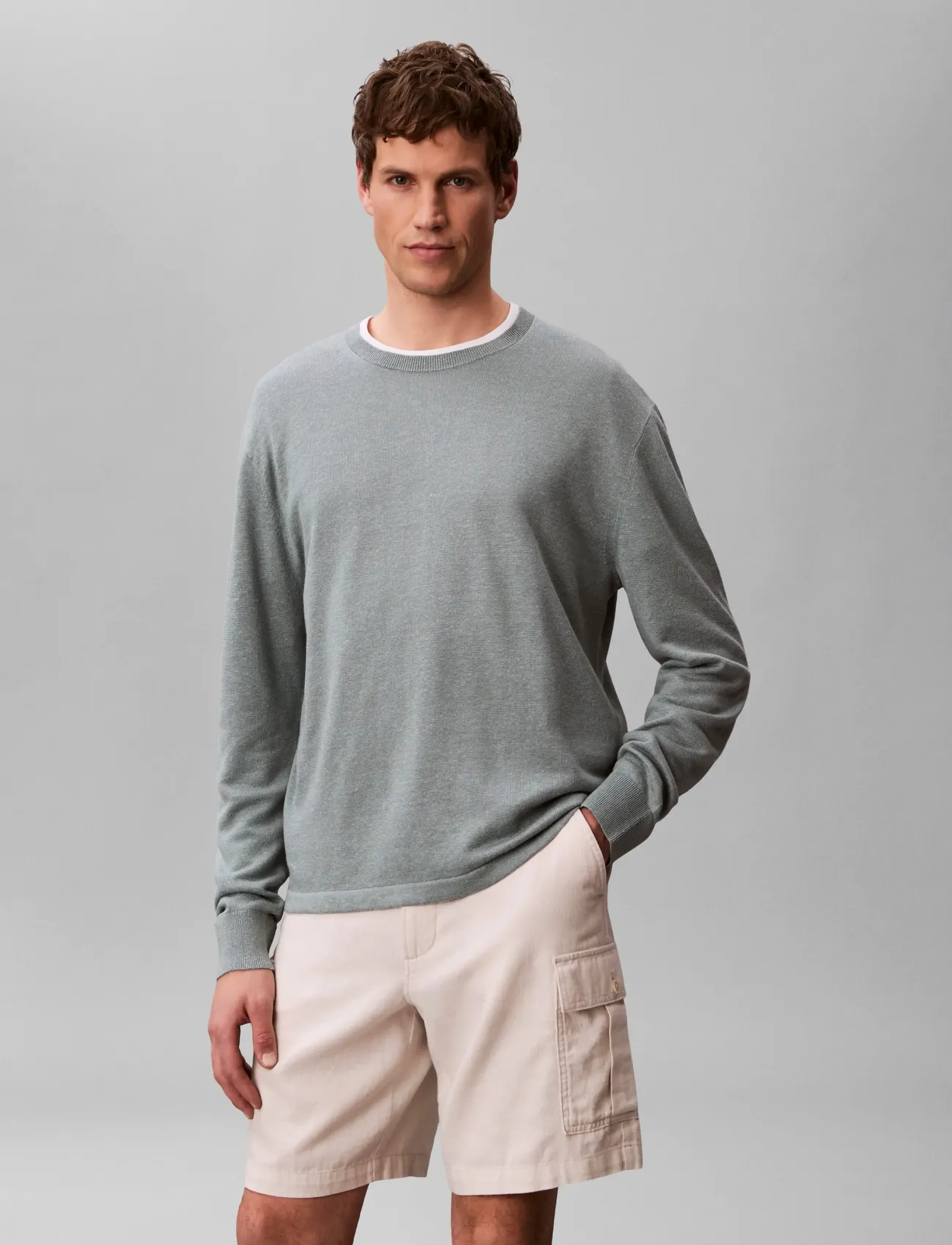 Calvin Klein LS LINEN BLEND CREW SWTR 12GG - Rundhals - FROSTED SPRUCE / khaki/green