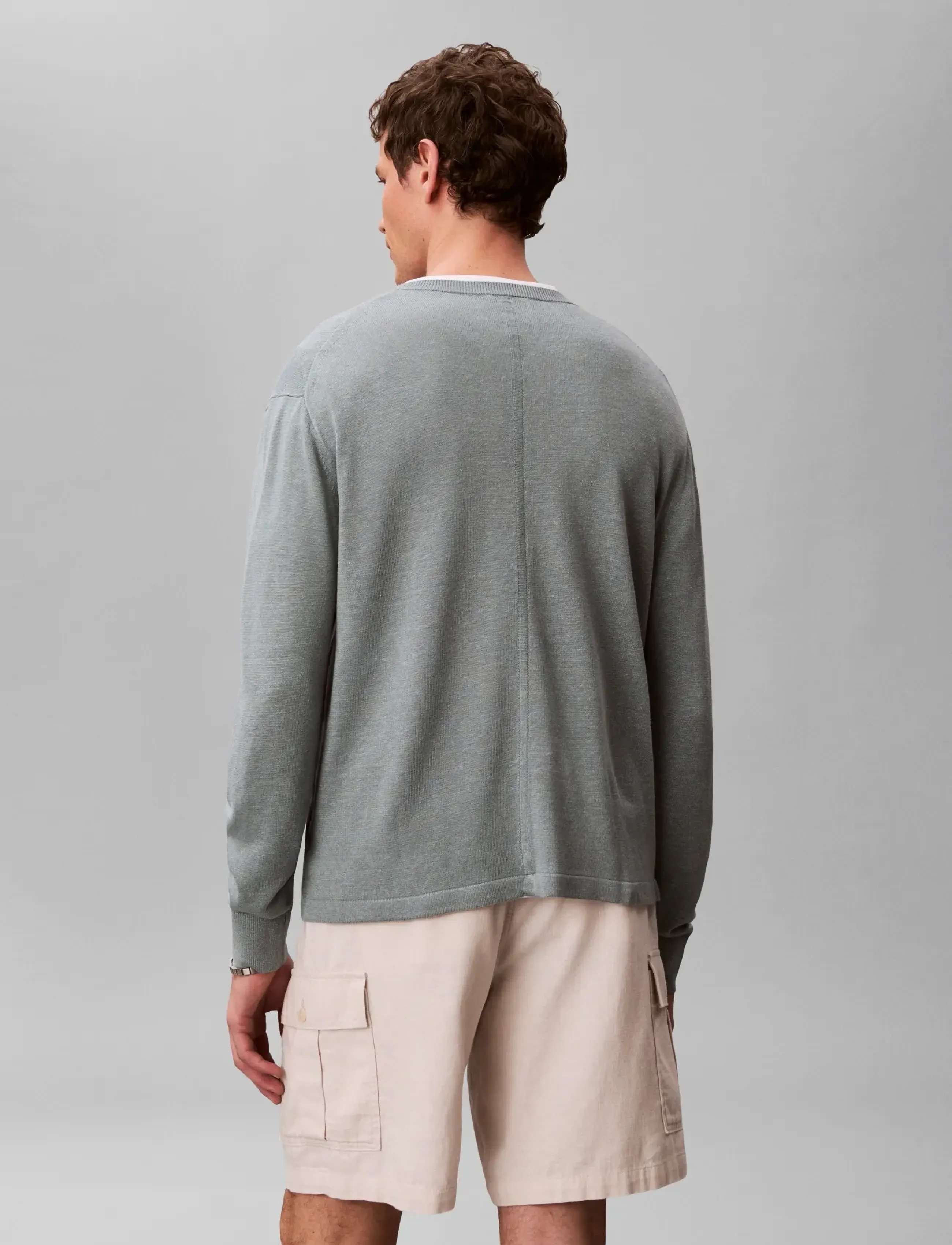 Calvin Klein - LS LINEN BLEND CREW SWTR 12GG - rund hals - frosted spruce - 3