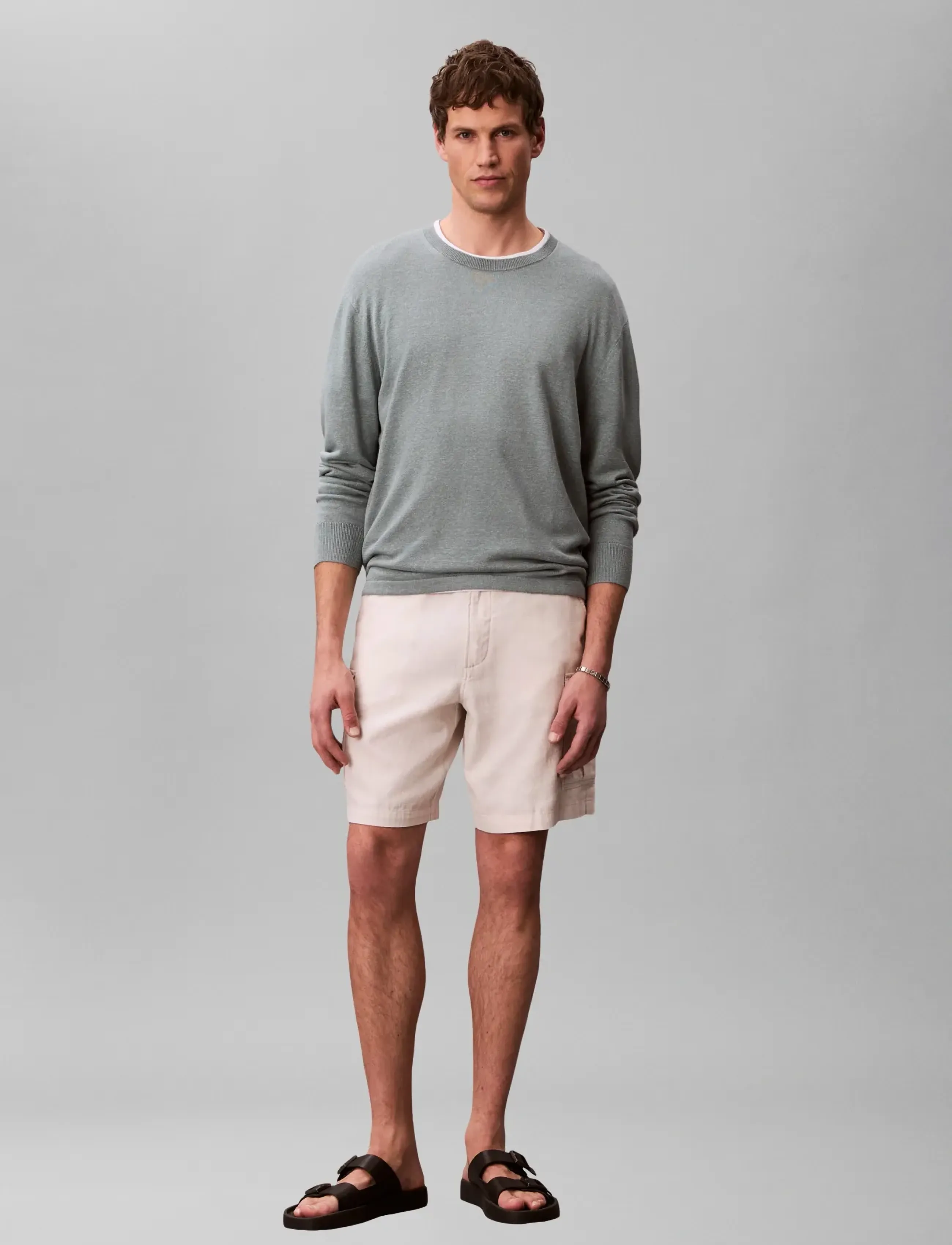 Calvin Klein - LS LINEN BLEND CREW SWTR 12GG - rund hals - frosted spruce - 4
