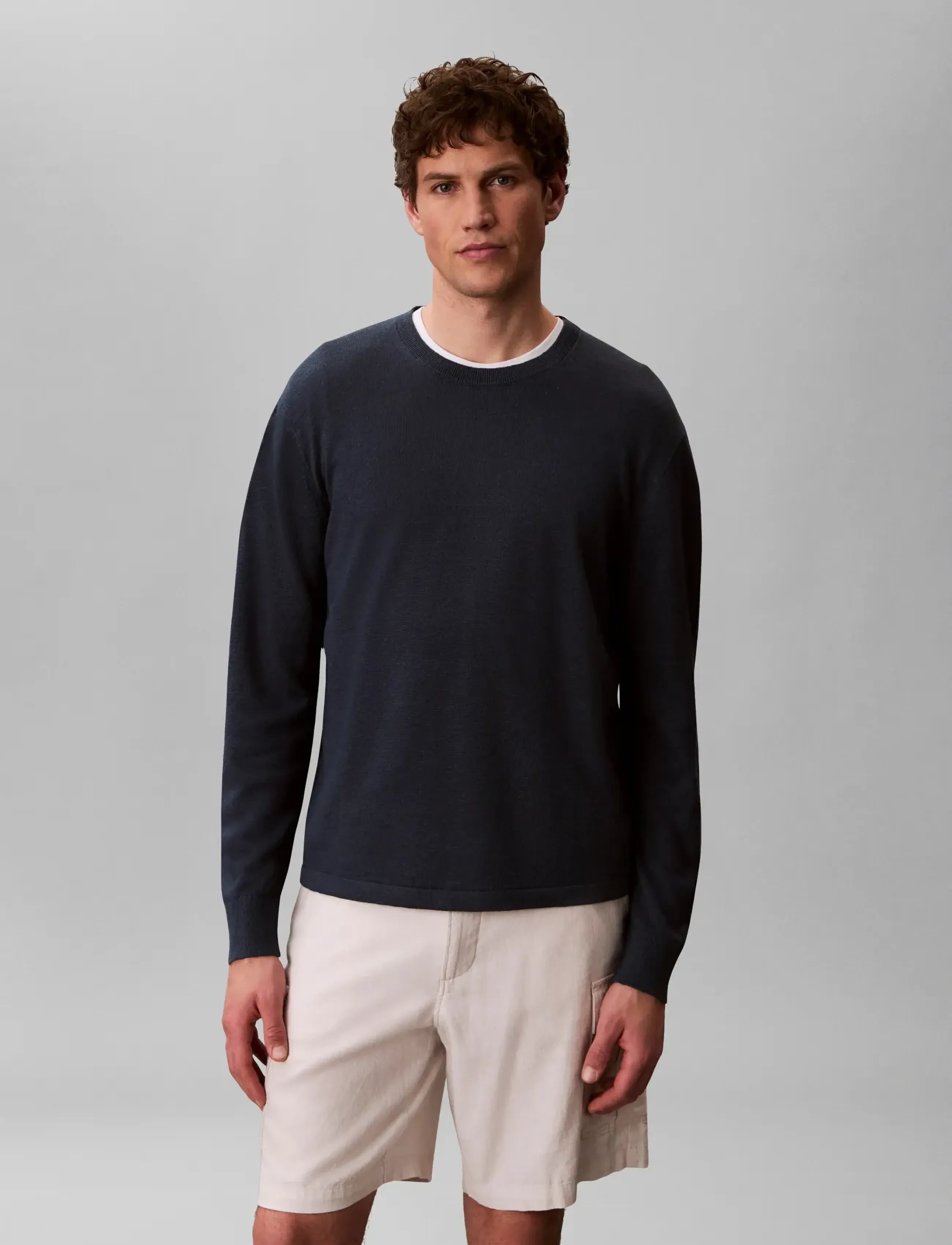 Calvin Klein - LS LINEN BLEND CREW SWTR 12GG - Ümmarguse kaelusega kudumid - navy stone - 4