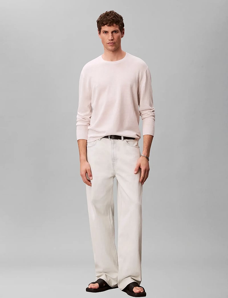 Calvin Klein - LS LINEN BLEND CREW SWTR 12GG - rund hals - white sand - 0