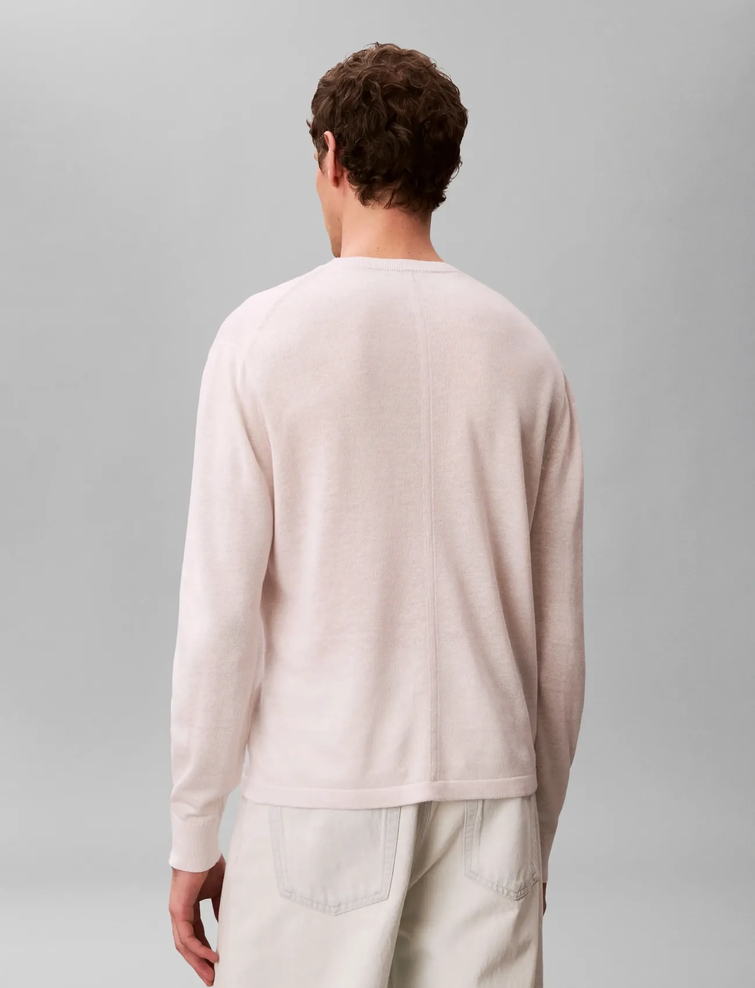 Calvin Klein - LS LINEN BLEND CREW SWTR 12GG - rund hals - white sand - 3