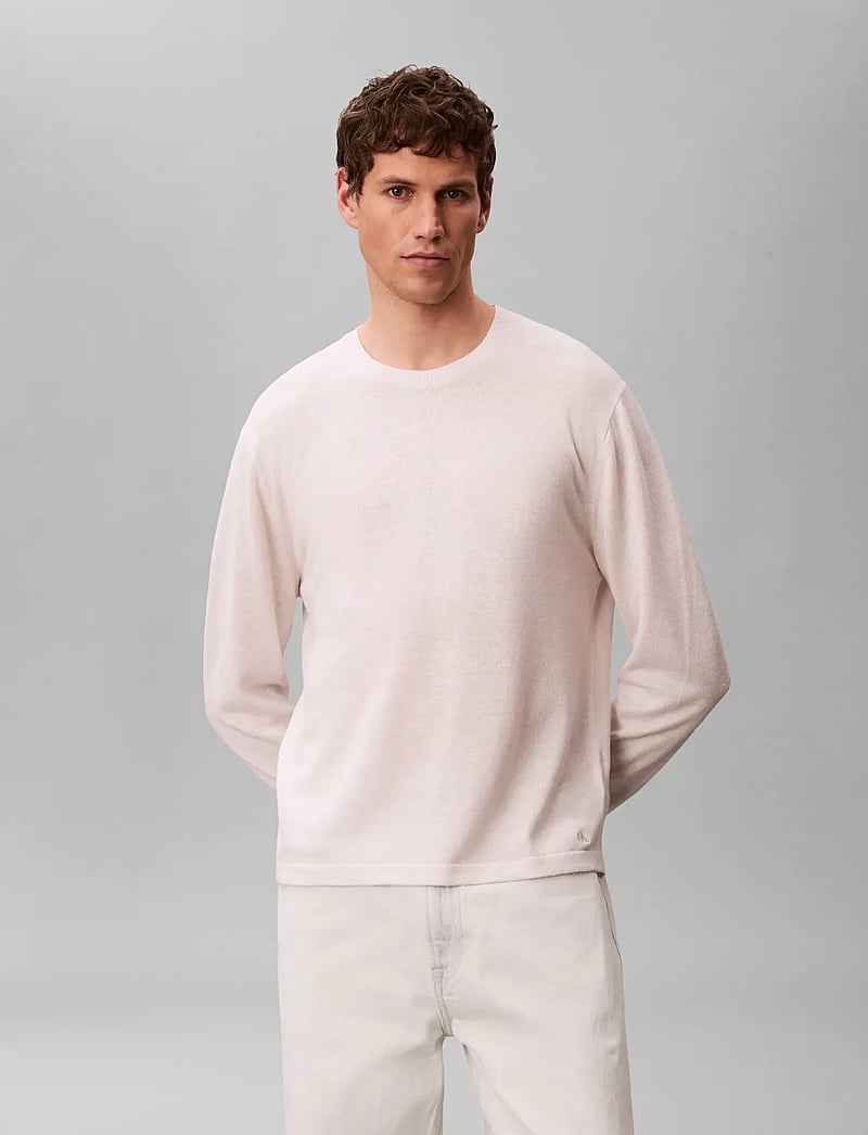 Calvin Klein - LS LINEN BLEND CREW SWTR 12GG - rund hals - white sand - 4