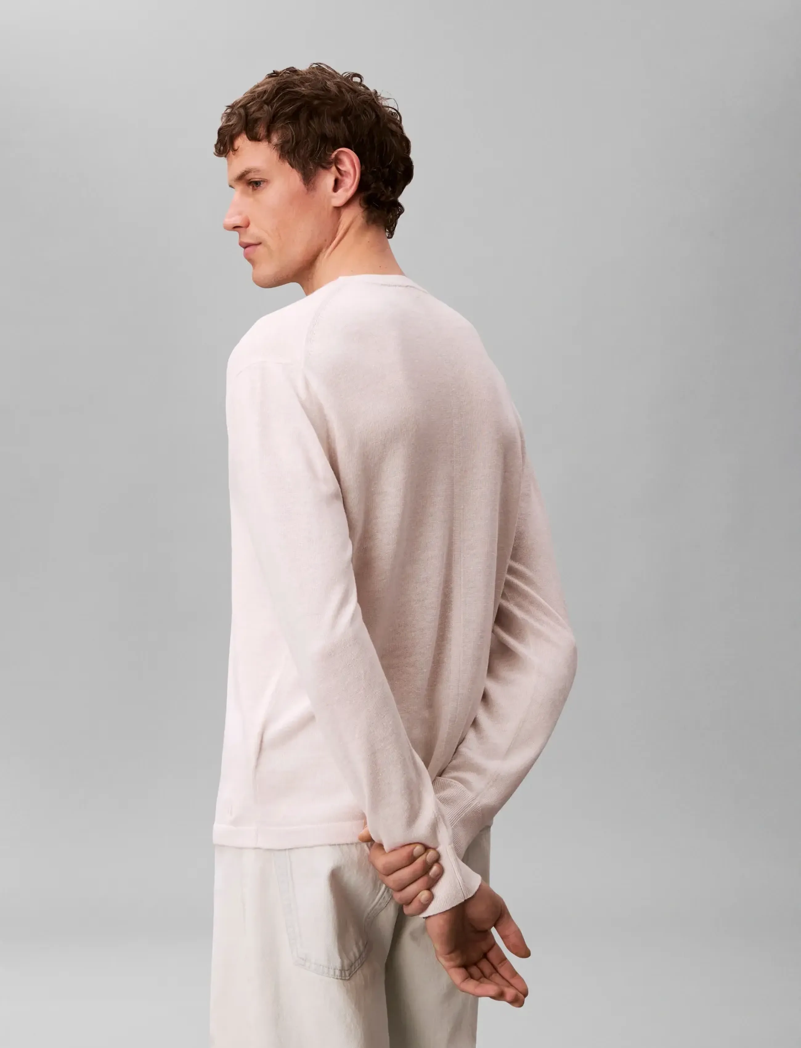 Calvin Klein - LS LINEN BLEND CREW SWTR 12GG - rund hals - white sand - 5