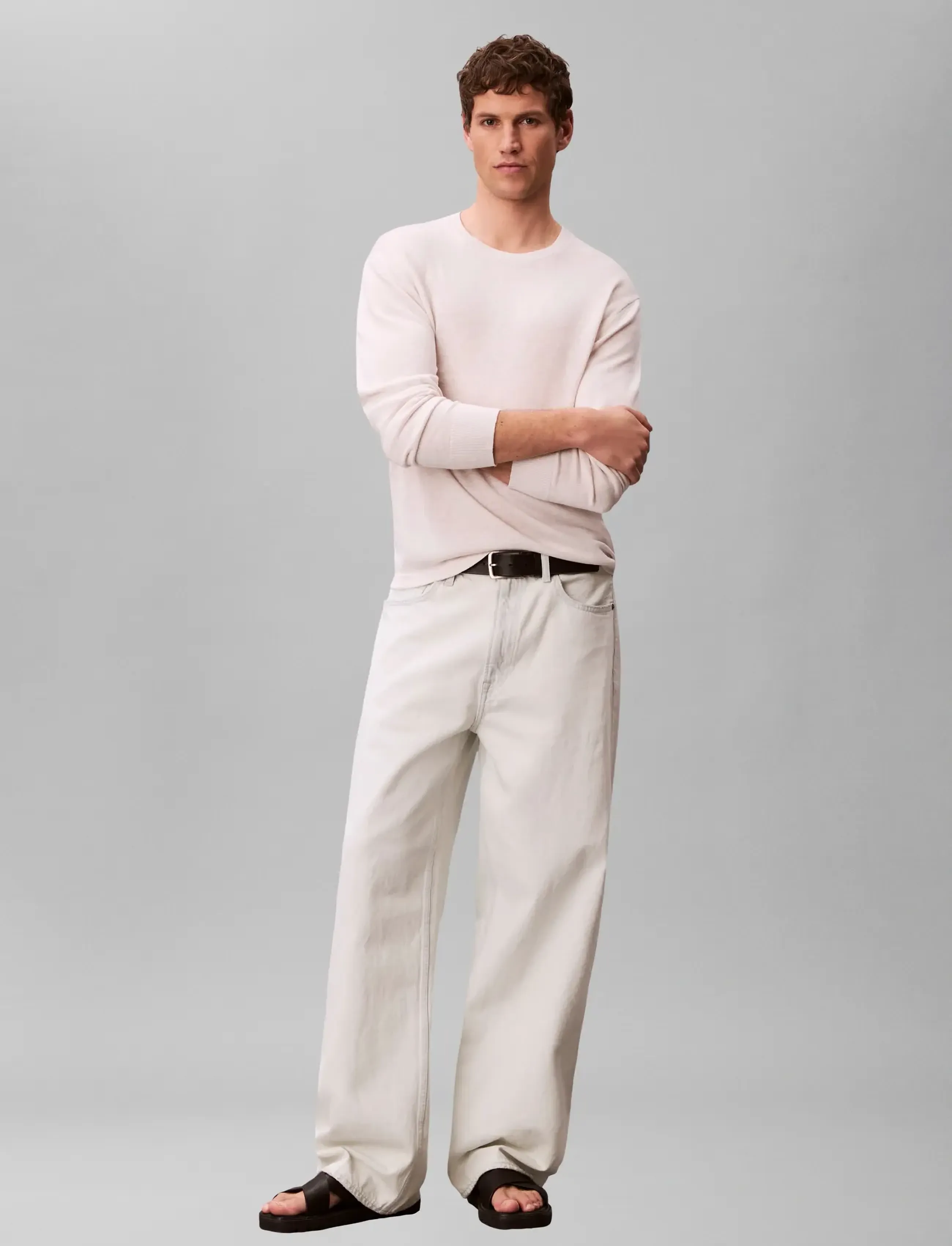 Calvin Klein Ls Linen Blend Crew Swtr 12Gg stickade tröjor herr – bild 5