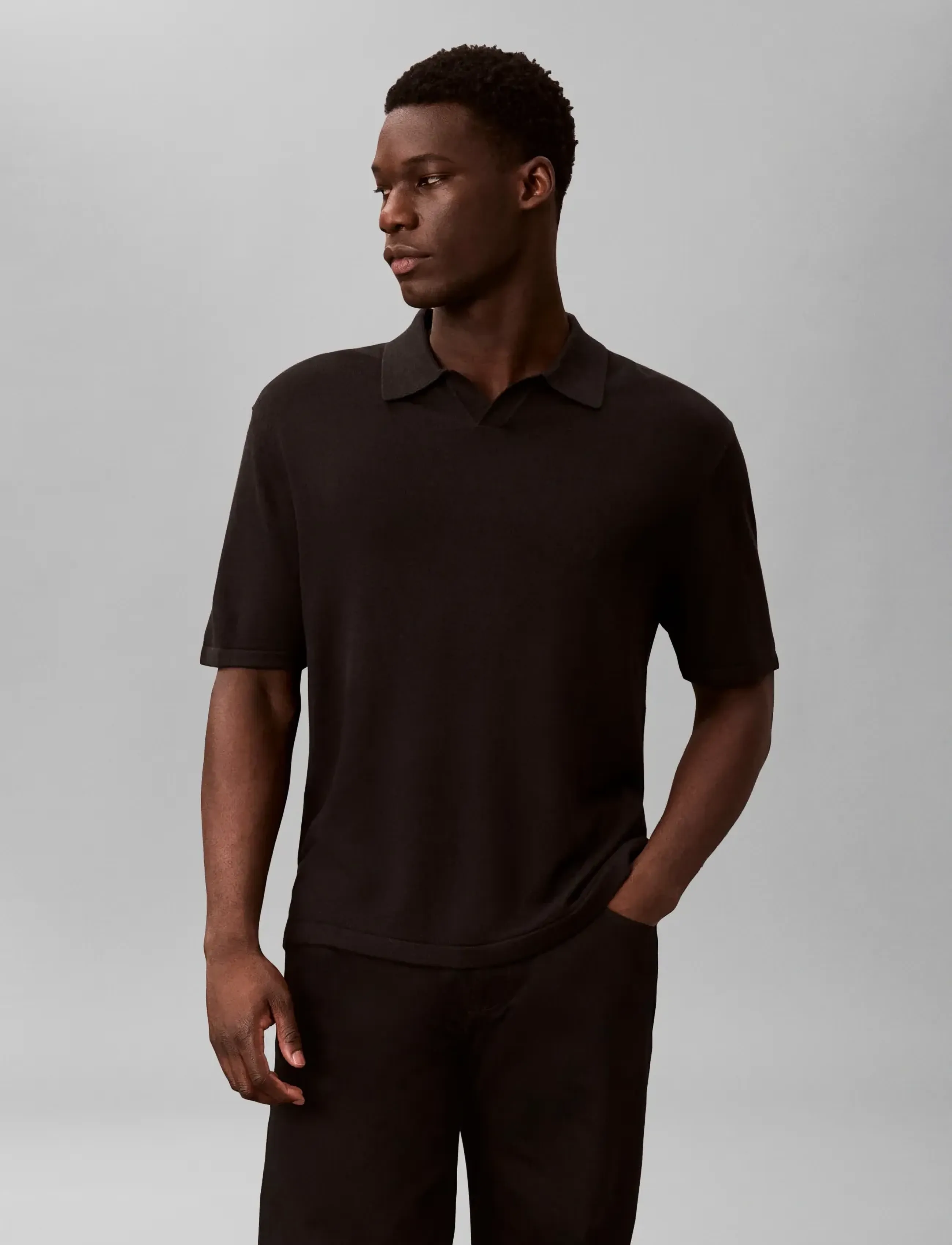 Calvin Klein - SS LINEN BLND JOHNNY SWTR 12GG - polostrik - black - 3