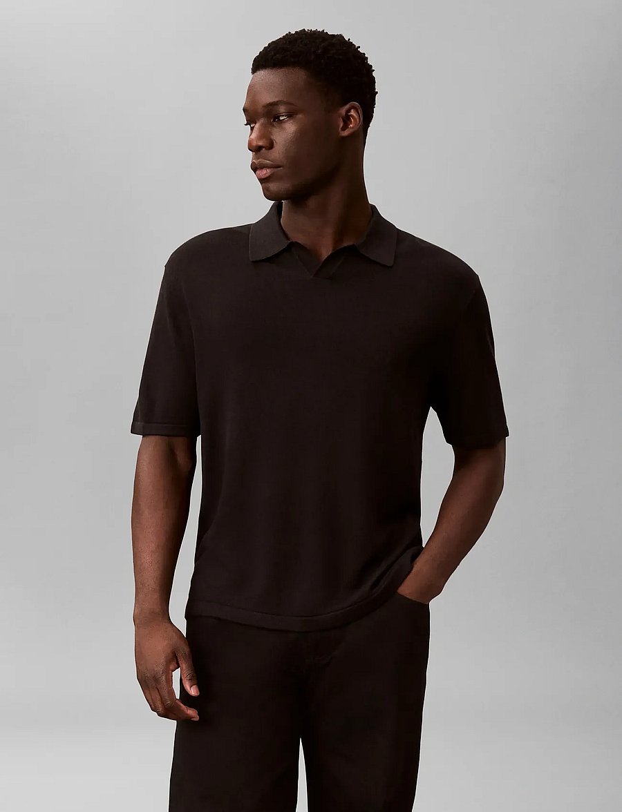 Calvin Klein - SS LINEN BLND JOHNNY SWTR 12GG - polostrik - black - 3