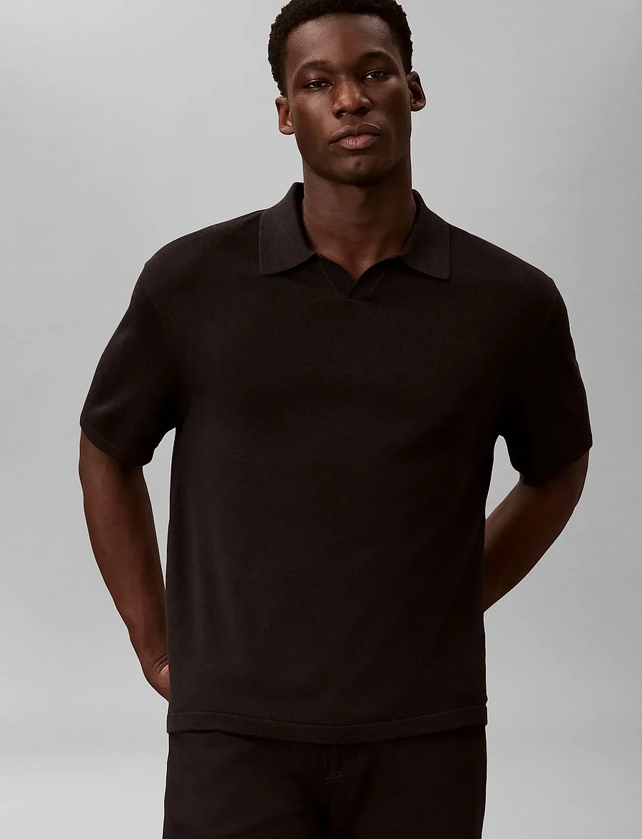 Calvin Klein - SS LINEN BLND JOHNNY SWTR 12GG - polostrik - black - 5