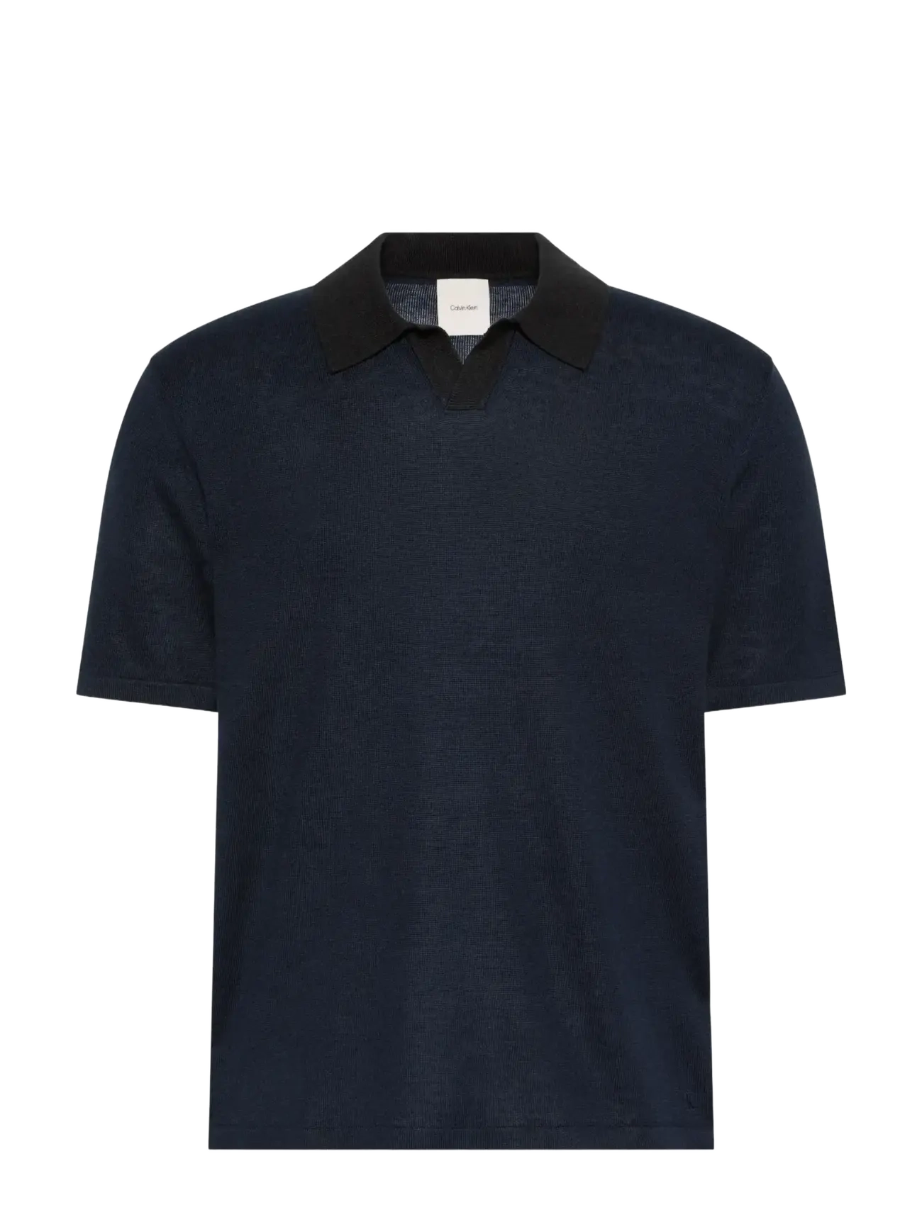Calvin Klein SS LINEN BLND JOHNNY SWTR 12GG - Dzianinowe bluzki polo - DARK SAPPHIRE  BLACK / navy