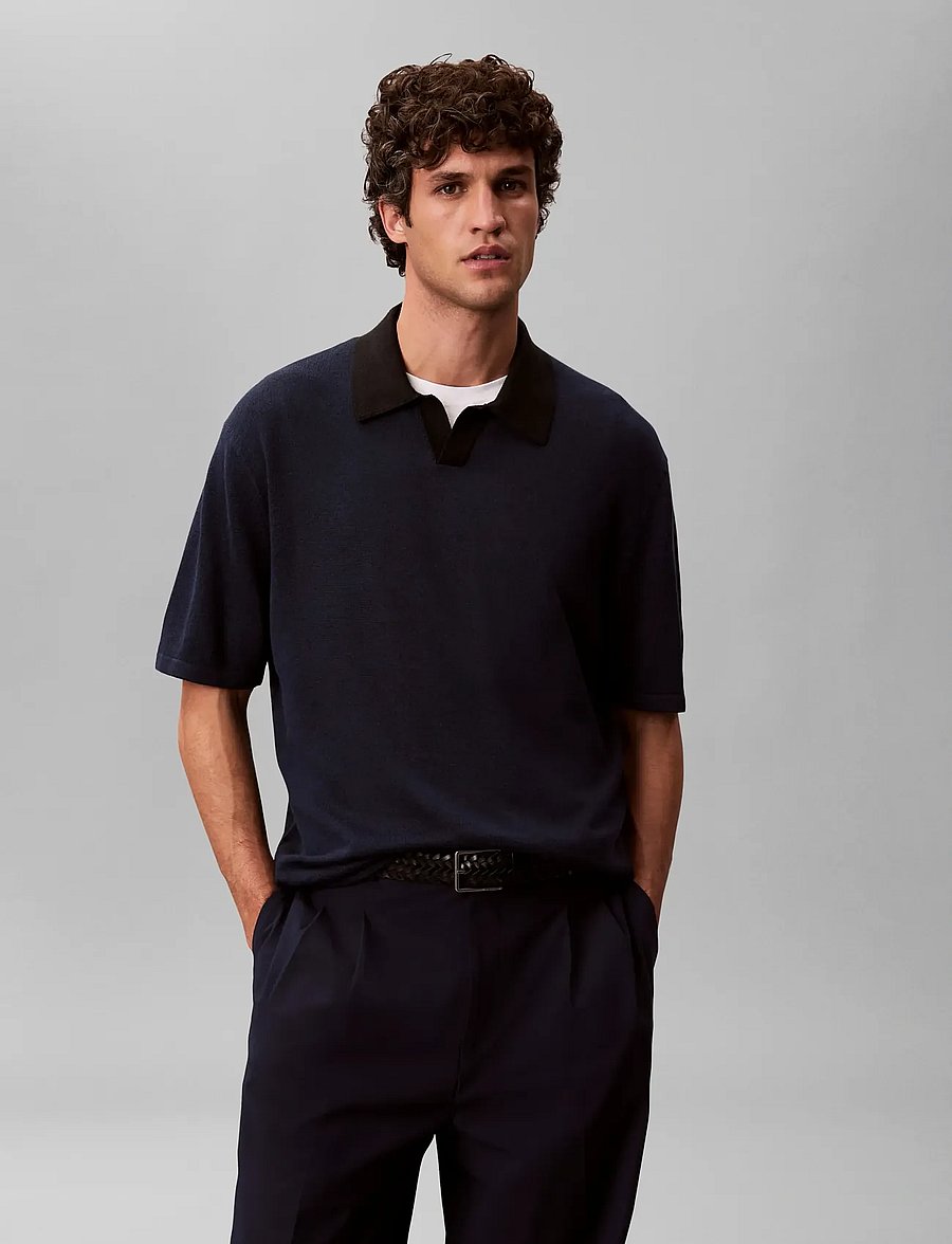 Calvin Klein - SS LINEN BLND JOHNNY SWTR 12GG - polostrik - dark sapphire black - 0