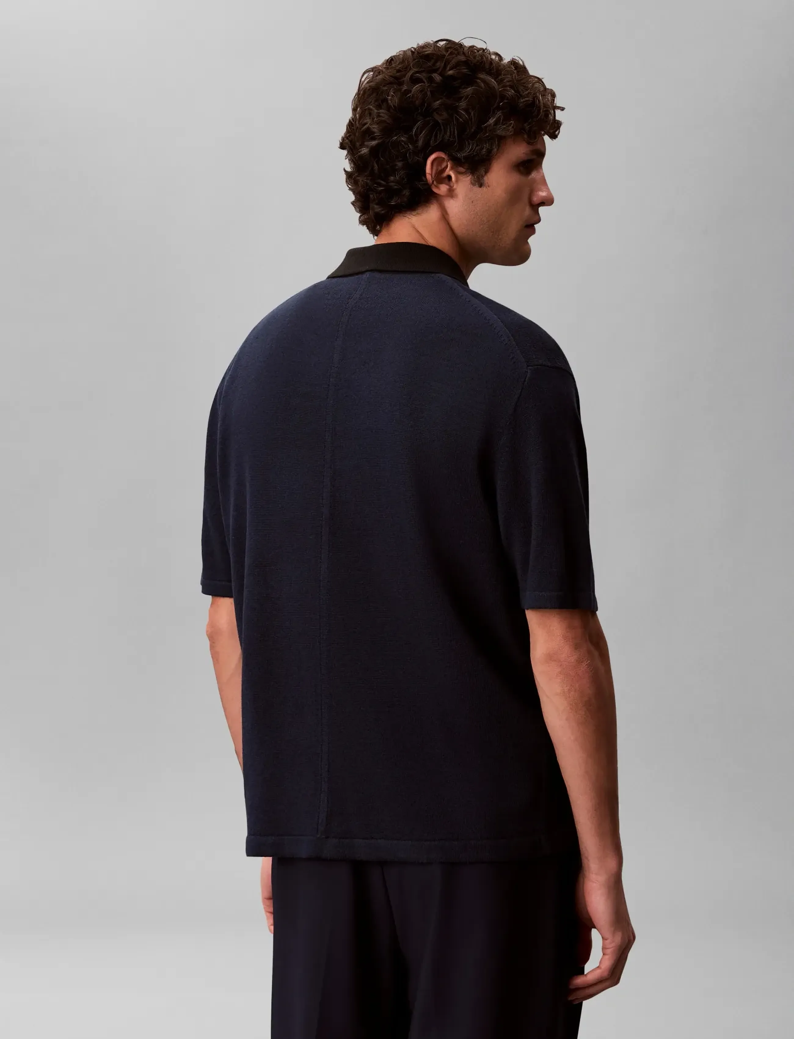 Calvin Klein - SS LINEN BLND JOHNNY SWTR 12GG - polostrik - dark sapphire  black - 2