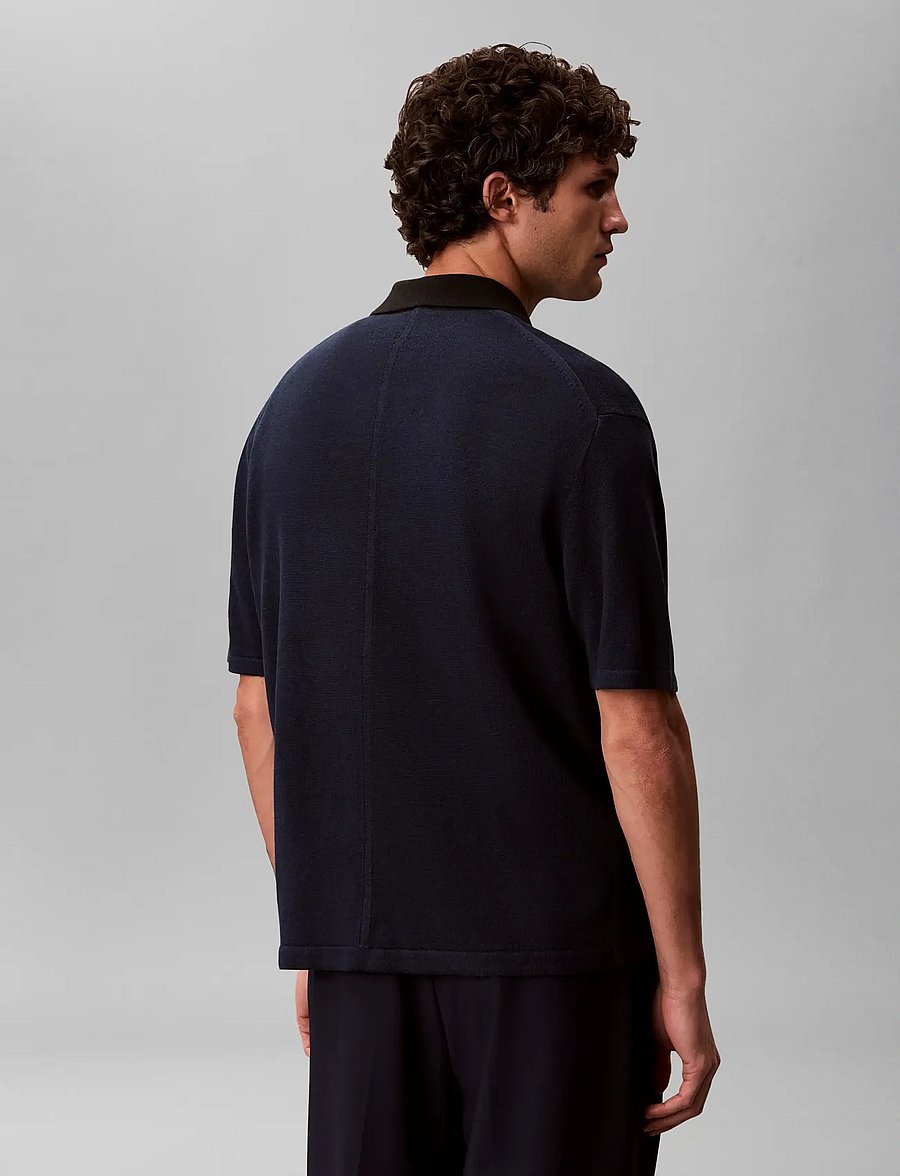Calvin Klein - SS LINEN BLND JOHNNY SWTR 12GG - polostrik - dark sapphire black - 2