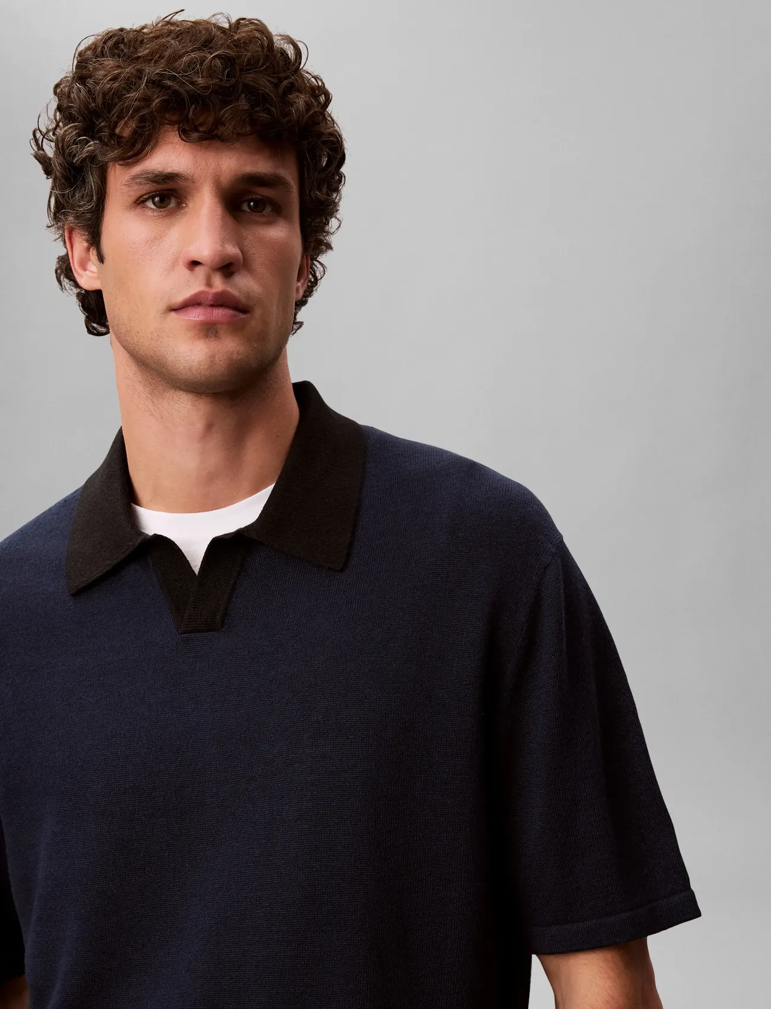 Calvin Klein - SS LINEN BLND JOHNNY SWTR 12GG - polostrik - dark sapphire  black - 3