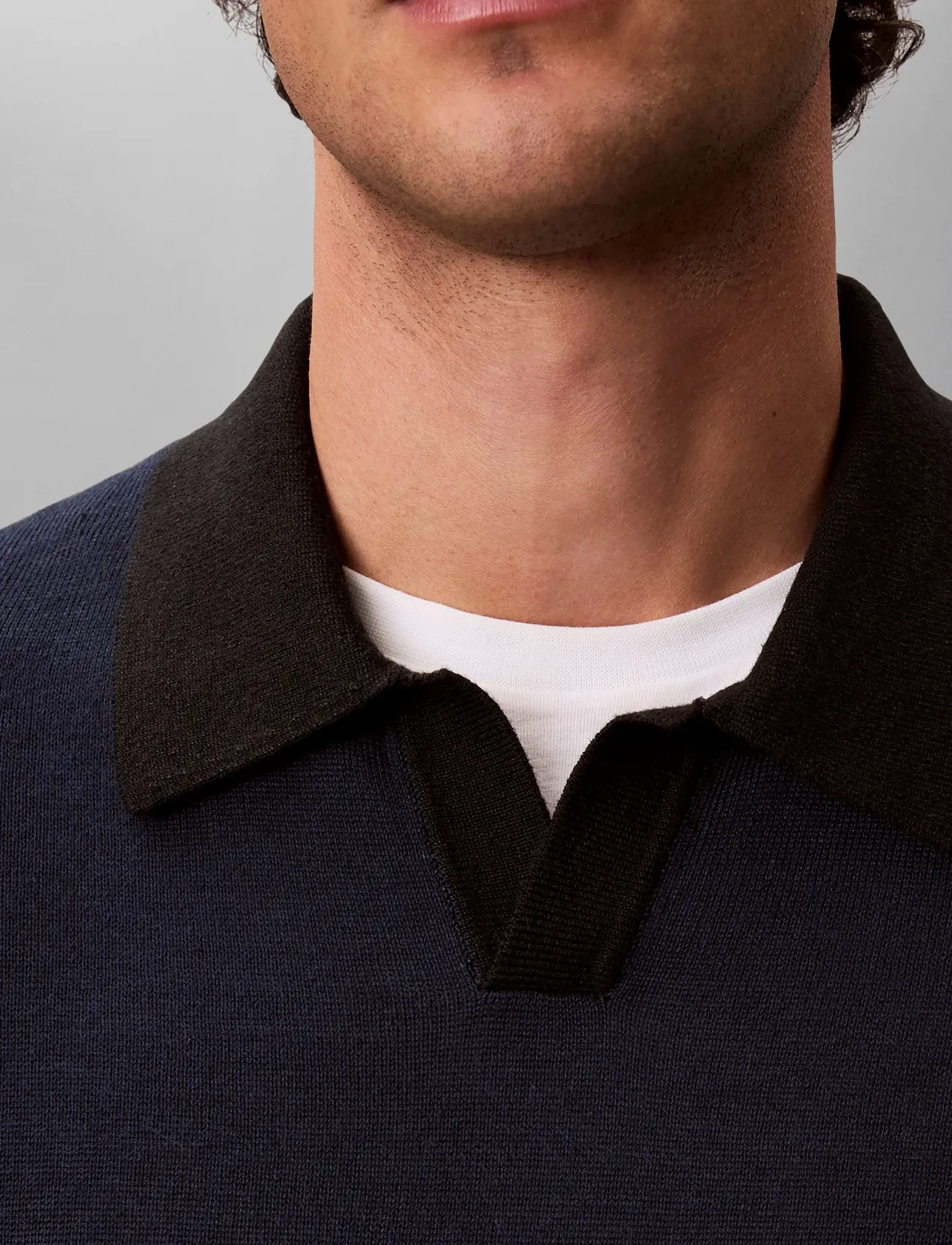 Calvin Klein - SS LINEN BLND JOHNNY SWTR 12GG - polostrik - dark sapphire  black - 4