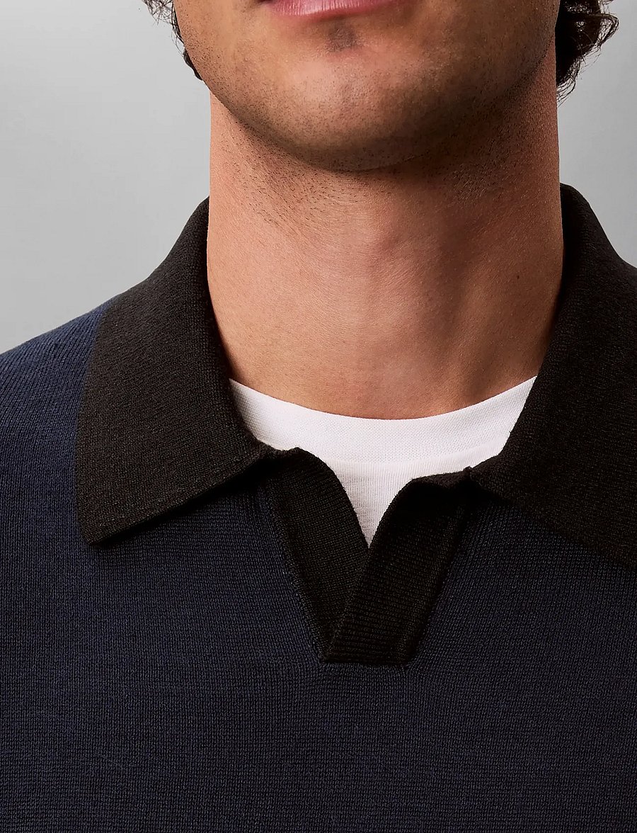 Calvin Klein - SS LINEN BLND JOHNNY SWTR 12GG - polostrik - dark sapphire black - 4