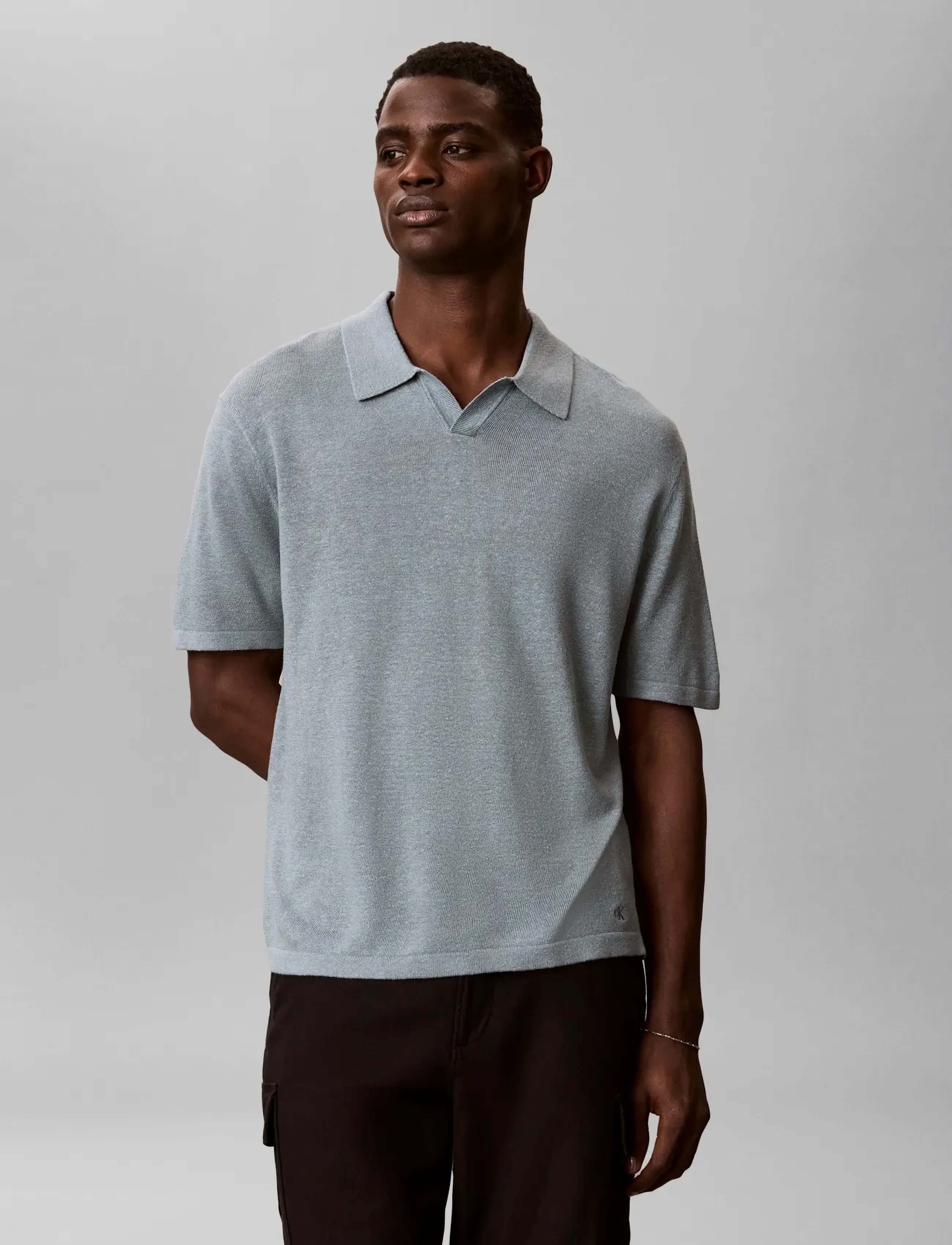 Calvin Klein - SS LINEN BLND JOHNNY SWTR 12GG - polostrik - frosted spruce - 3
