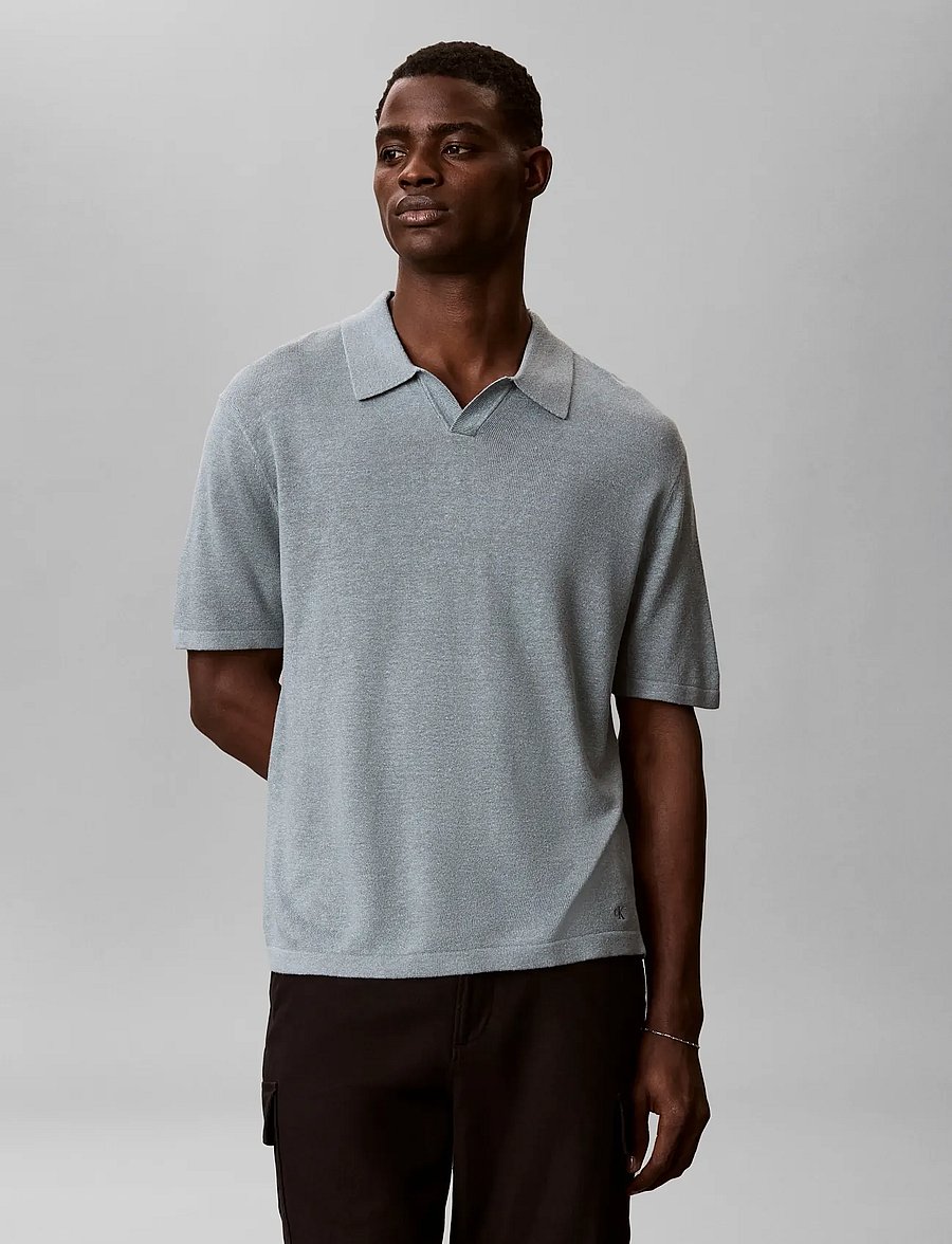 Calvin Klein - SS LINEN BLND JOHNNY SWTR 12GG - polostrik - frosted spruce - 3