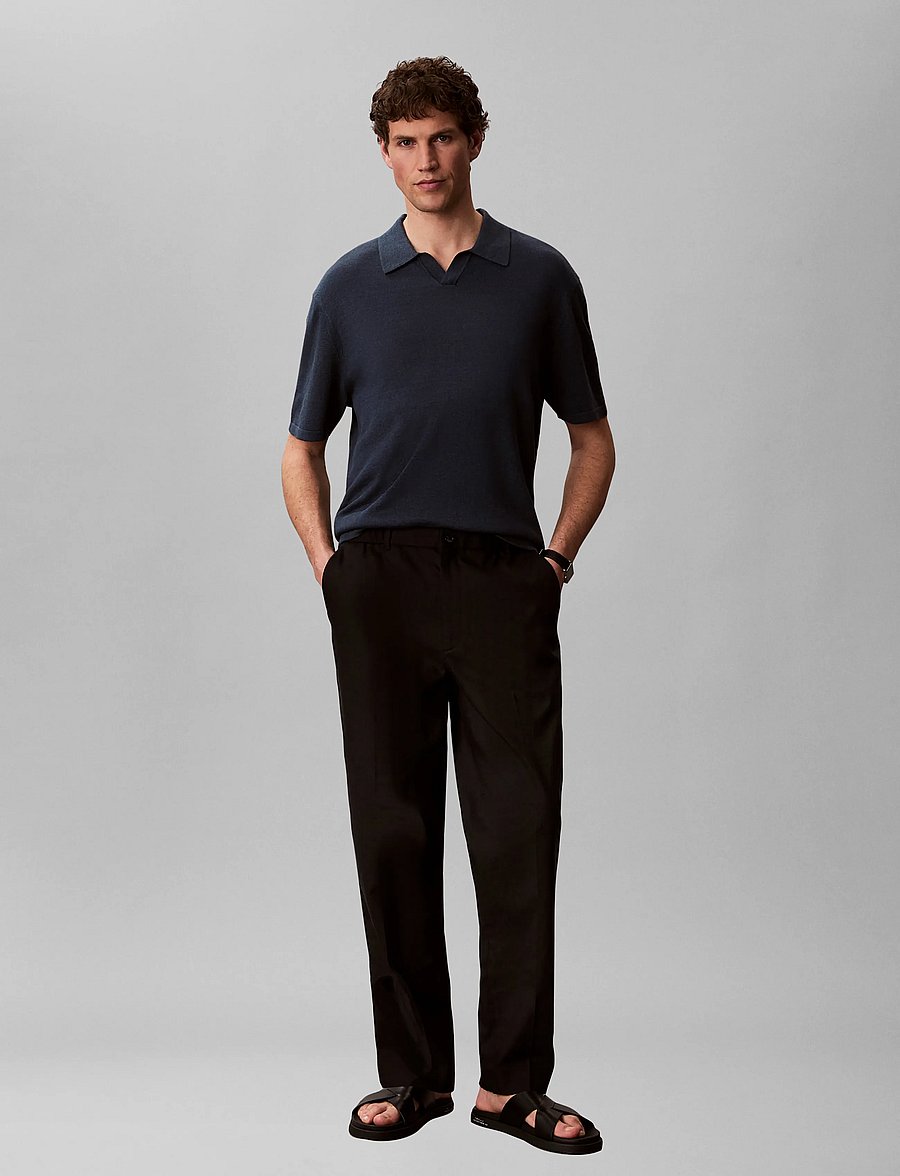 Calvin Klein - SS LINEN BLND JOHNNY SWTR 12GG - stickade pikéer - navy stone - 0