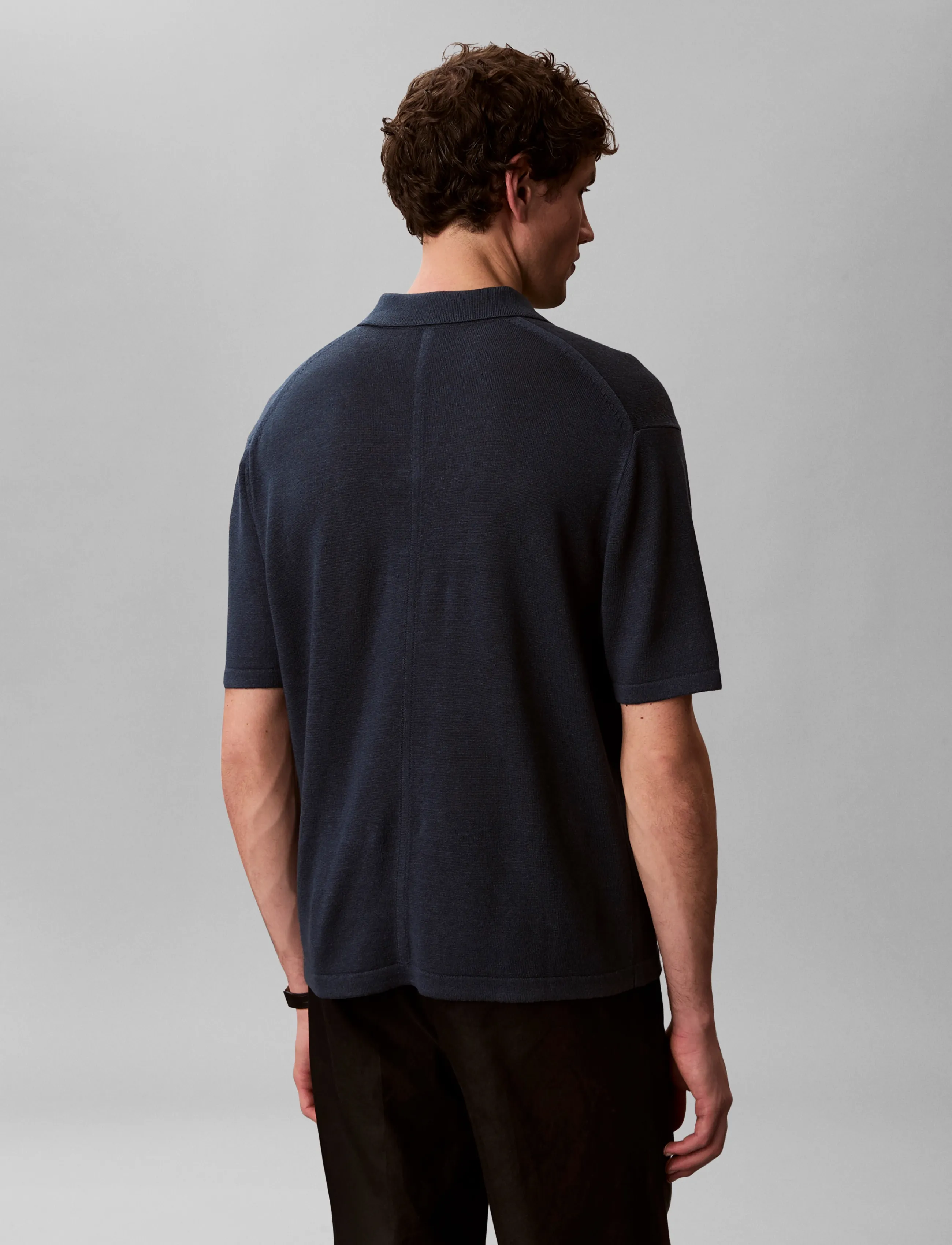 Calvin Klein - SS LINEN BLND JOHNNY SWTR 12GG - knitted polos - navy stone - 3