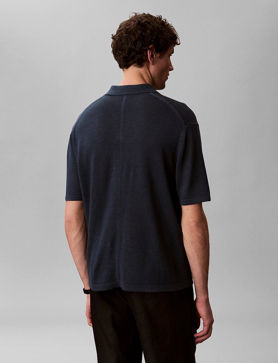 Calvin Klein - SS LINEN BLND JOHNNY SWTR 12GG - stickade pikéer - navy stone - 3