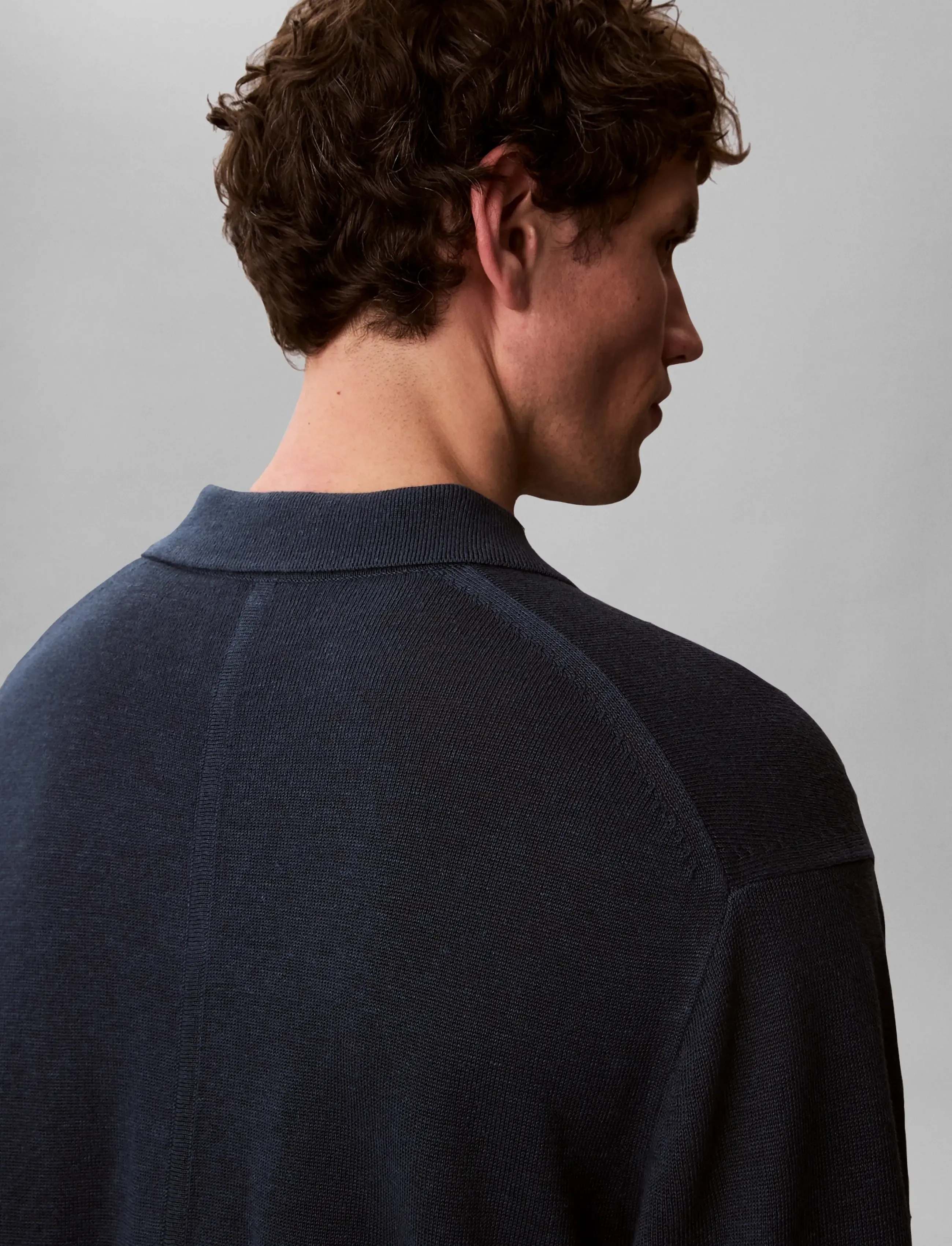 Calvin Klein - SS LINEN BLND JOHNNY SWTR 12GG - knitted polos - navy stone - 5