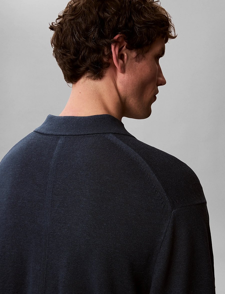 Calvin Klein - SS LINEN BLND JOHNNY SWTR 12GG - stickade pikéer - navy stone - 5