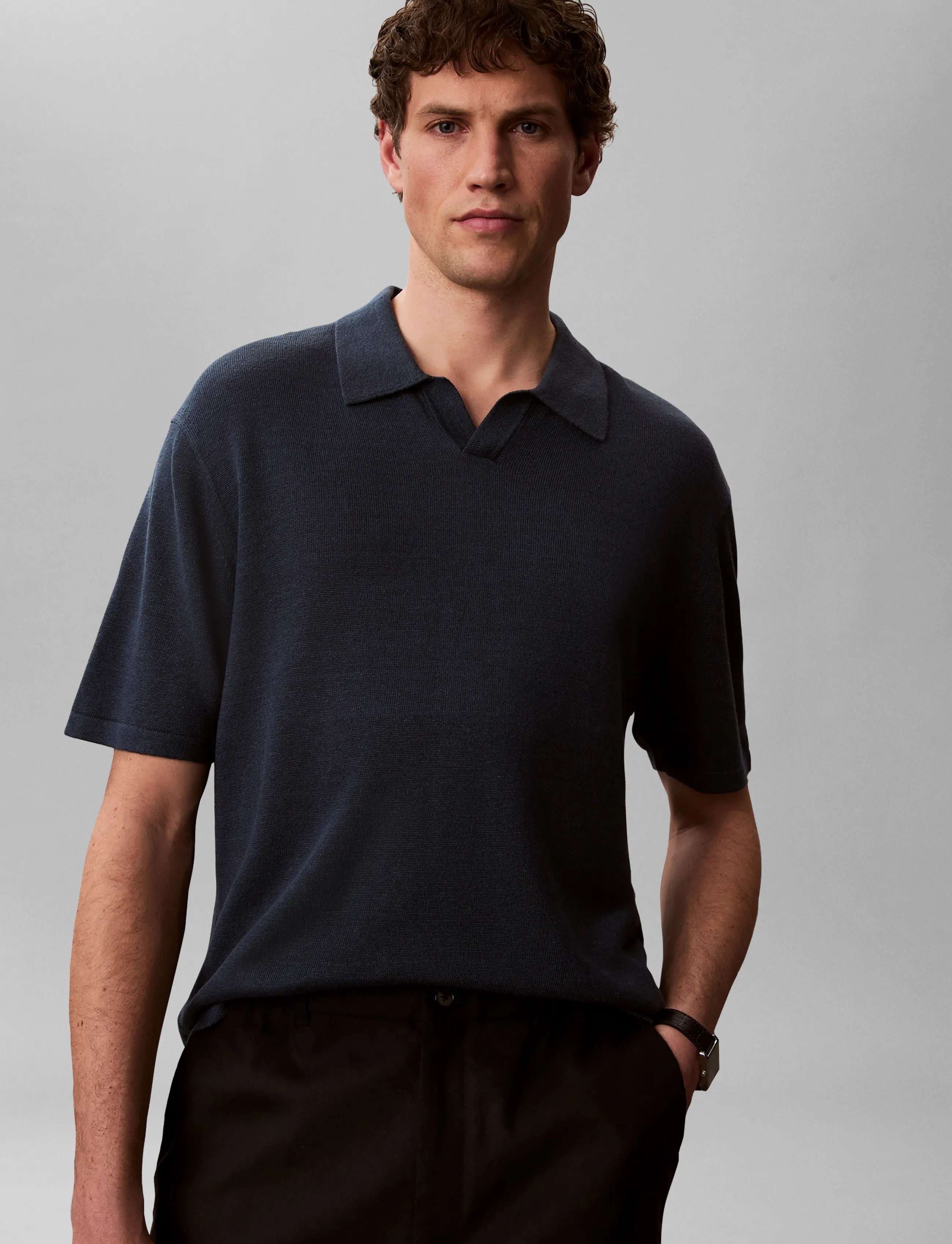 Calvin Klein Ss Linen Blnd Johnny Swtr 12Gg stickade tröjor herr – bild 6