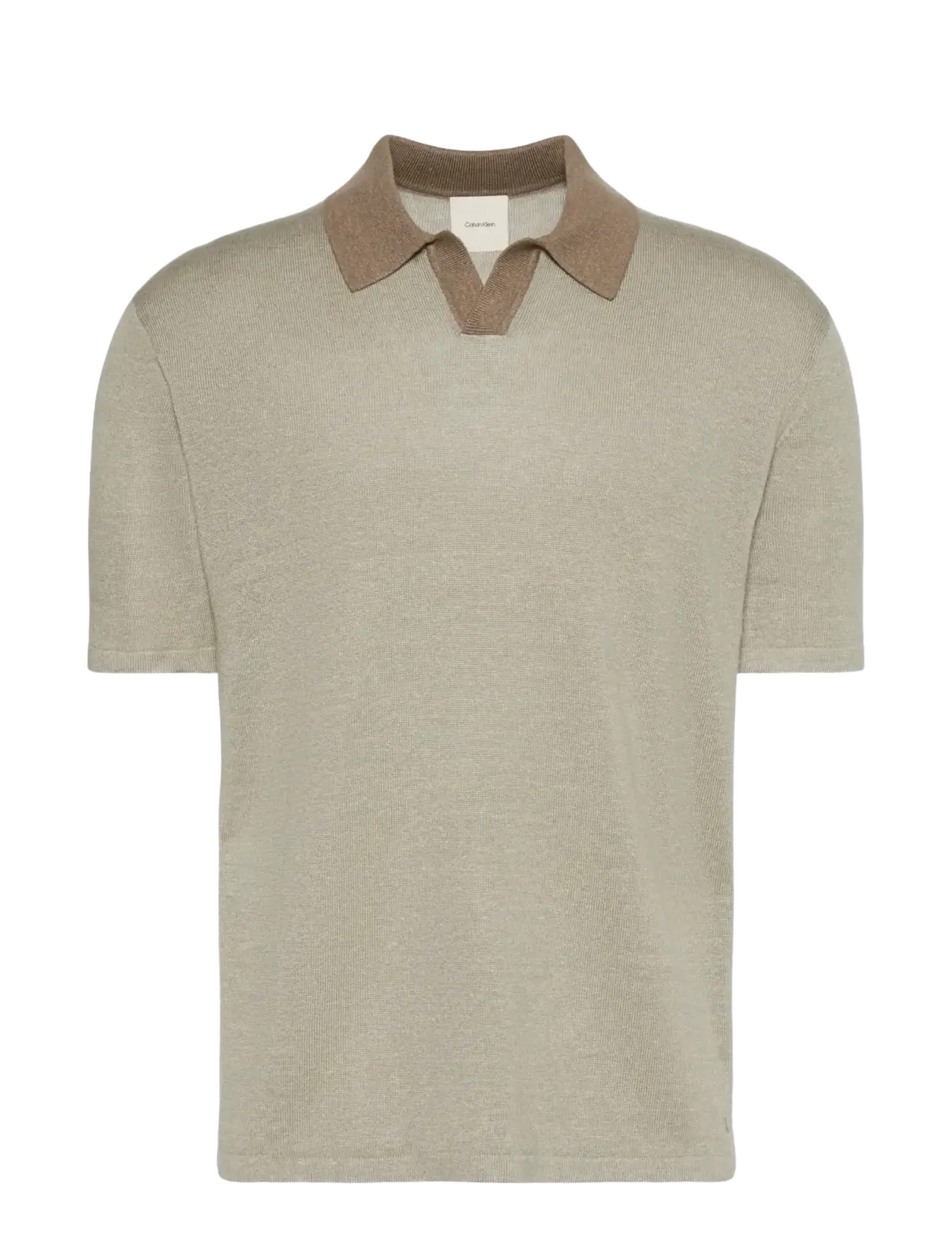 Calvin Klein SS LINEN BLND JOHNNY SWTR 12GG - Dzianinowe bluzki polo - SHADOW  BUNGEE CORD / khaki/green