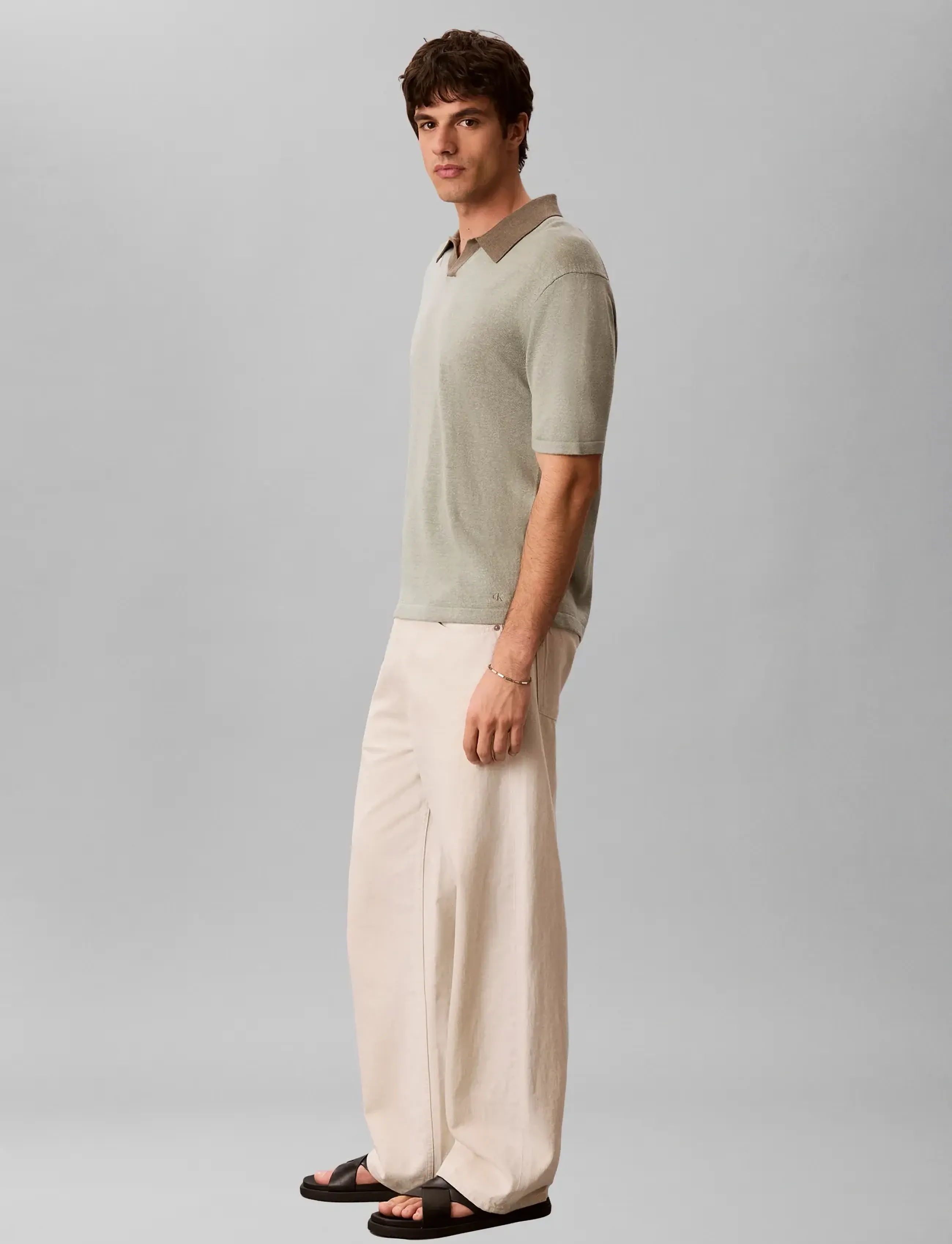 Calvin Klein - SS LINEN BLND JOHNNY SWTR 12GG - polostrik - shadow  bungee cord - 3