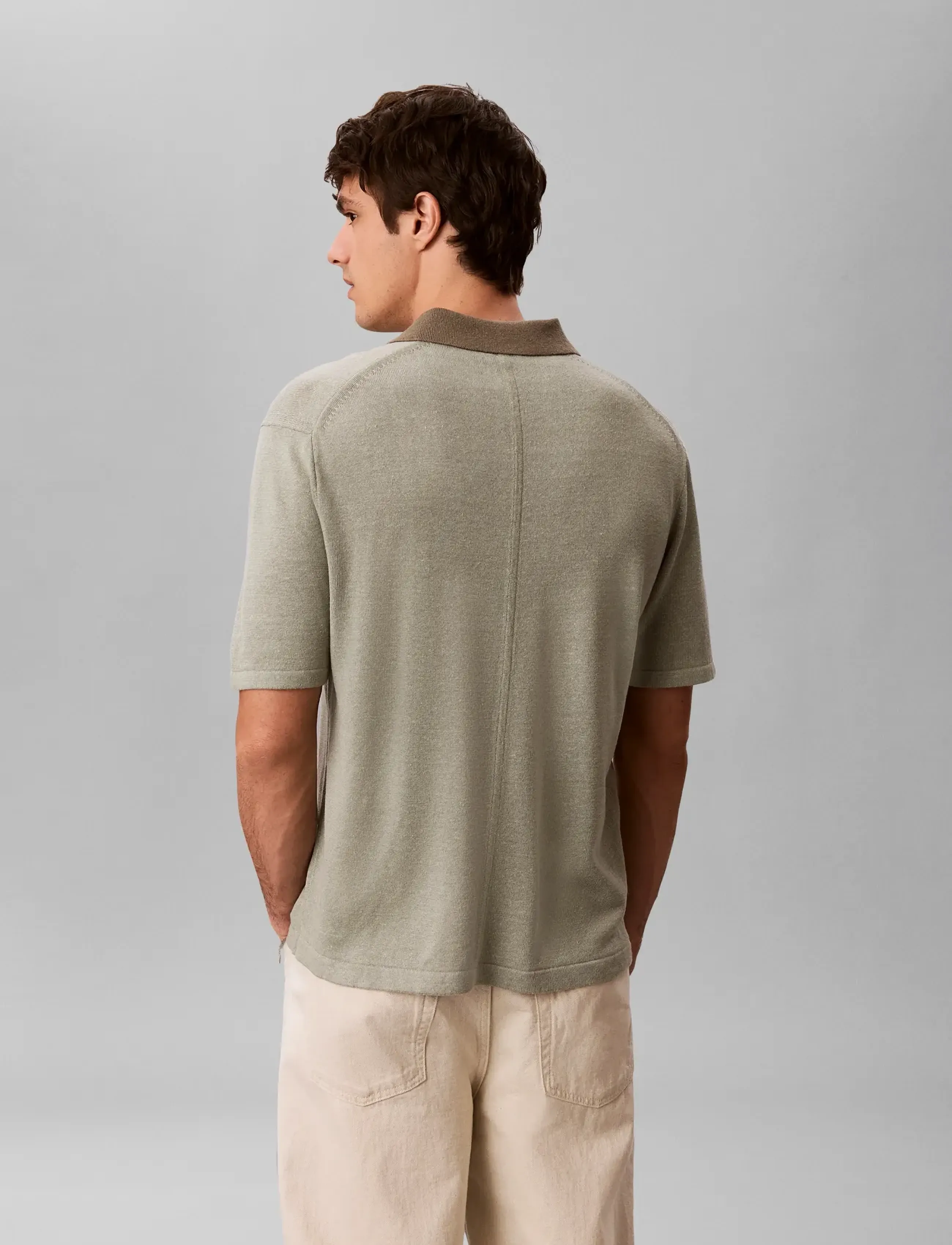 Calvin Klein - SS LINEN BLND JOHNNY SWTR 12GG - polostrik - shadow  bungee cord - 4