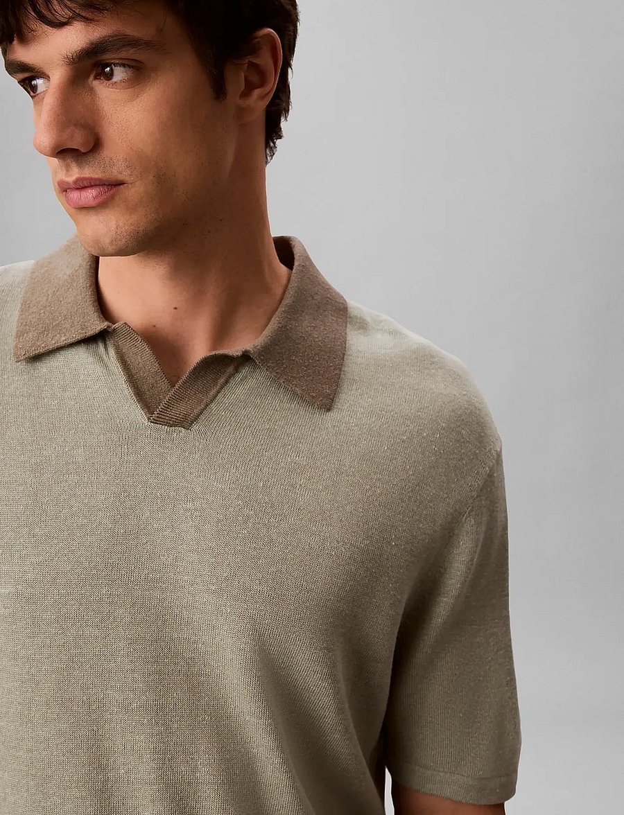 Calvin Klein - SS LINEN BLND JOHNNY SWTR 12GG - polostrik - shadow bungee cord - 5
