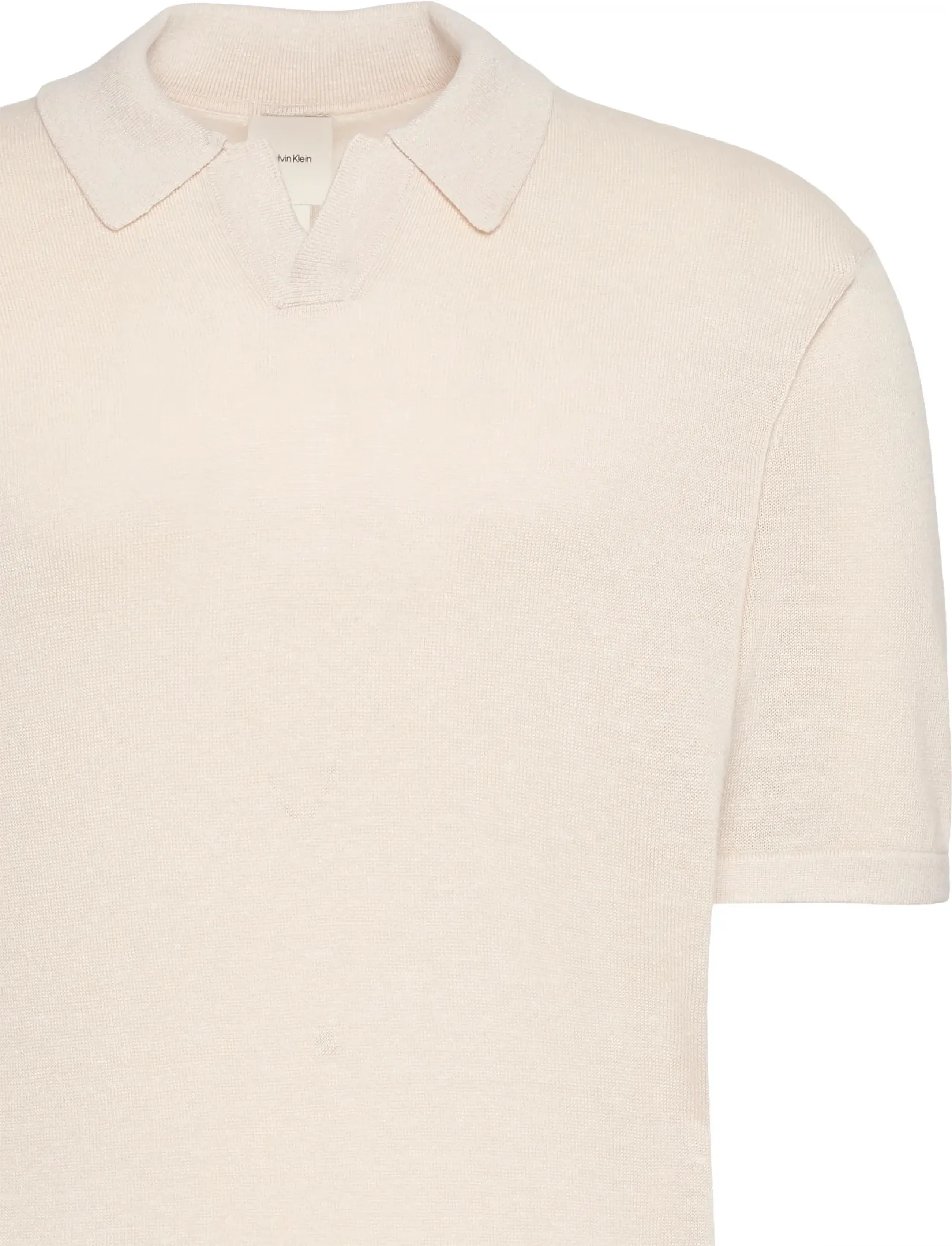 Calvin Klein - SS LINEN BLND JOHNNY SWTR 12GG - langärmlige strick-polohemden - white sand - 2