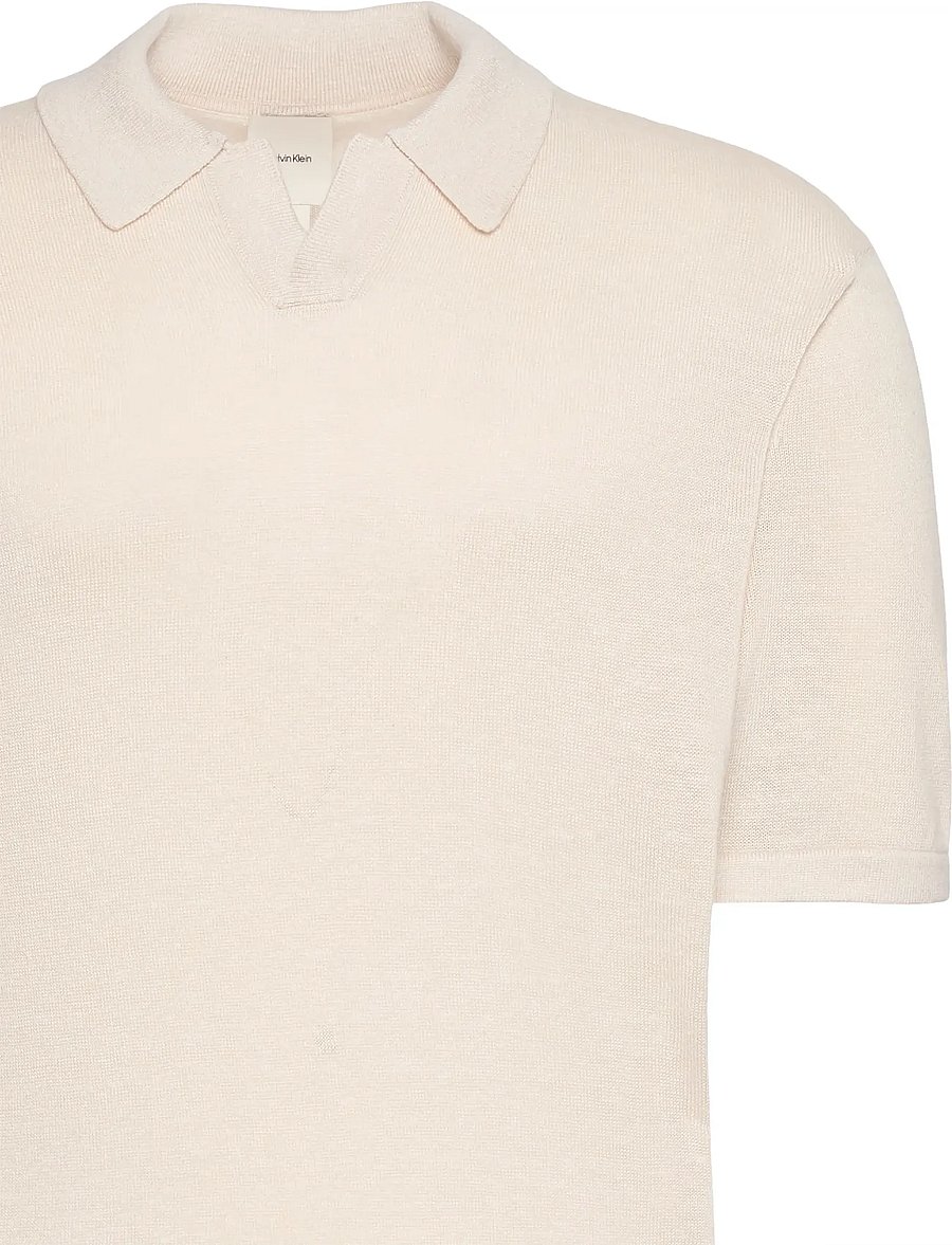 Calvin Klein - SS LINEN BLND JOHNNY SWTR 12GG - langärmlige strick-polohemden - white sand - 2