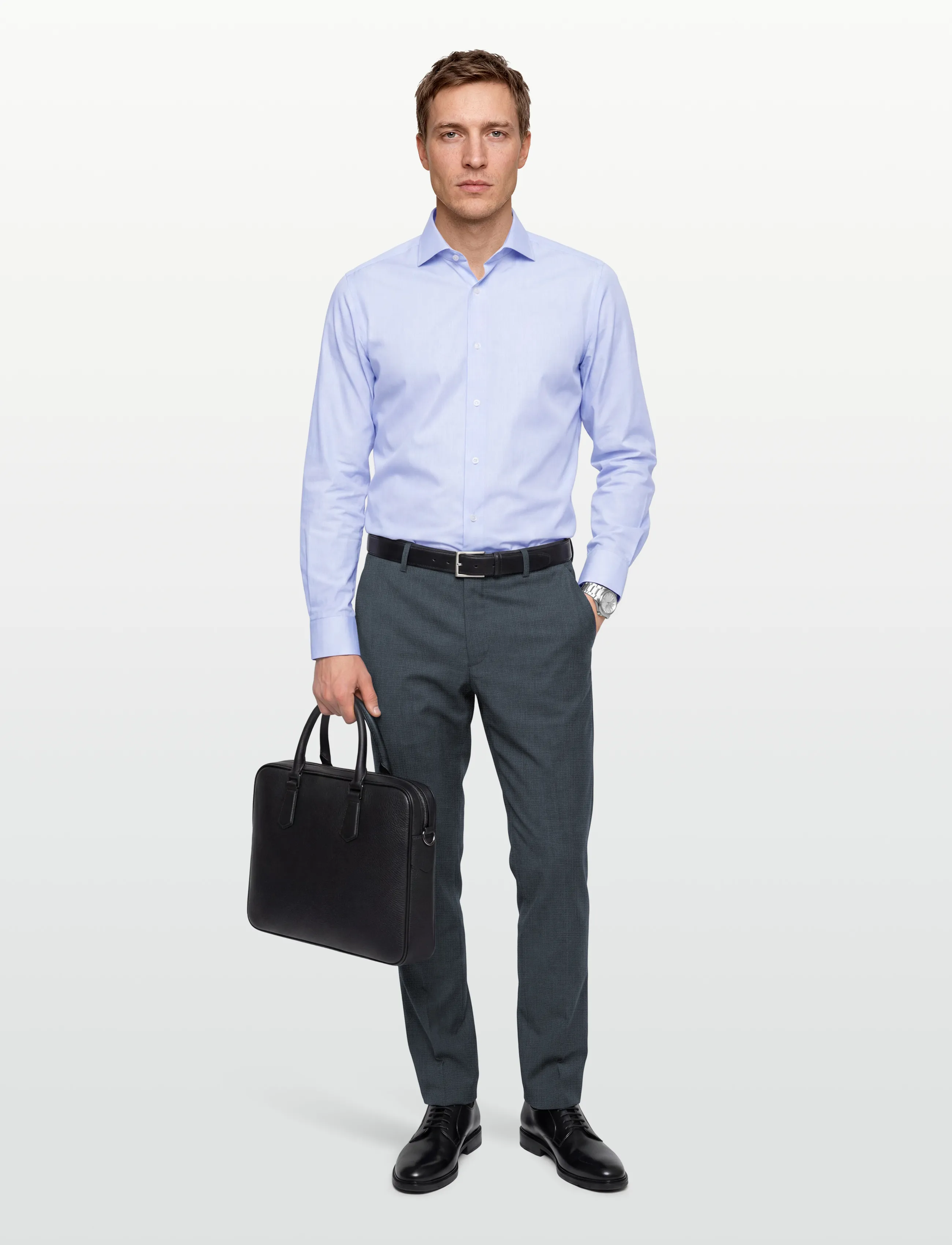 Calvin Klein MICRO GRID SLIM TROUSER - Clothing - SLATE BLUE / blue