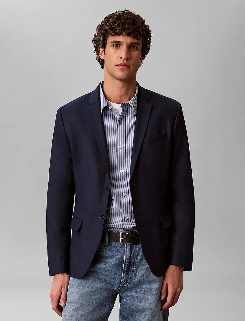 Calvin Klein - LS LINEN LYOCELL SLIM BLAZER - enkeltradede blazere - dark sapphire - 3